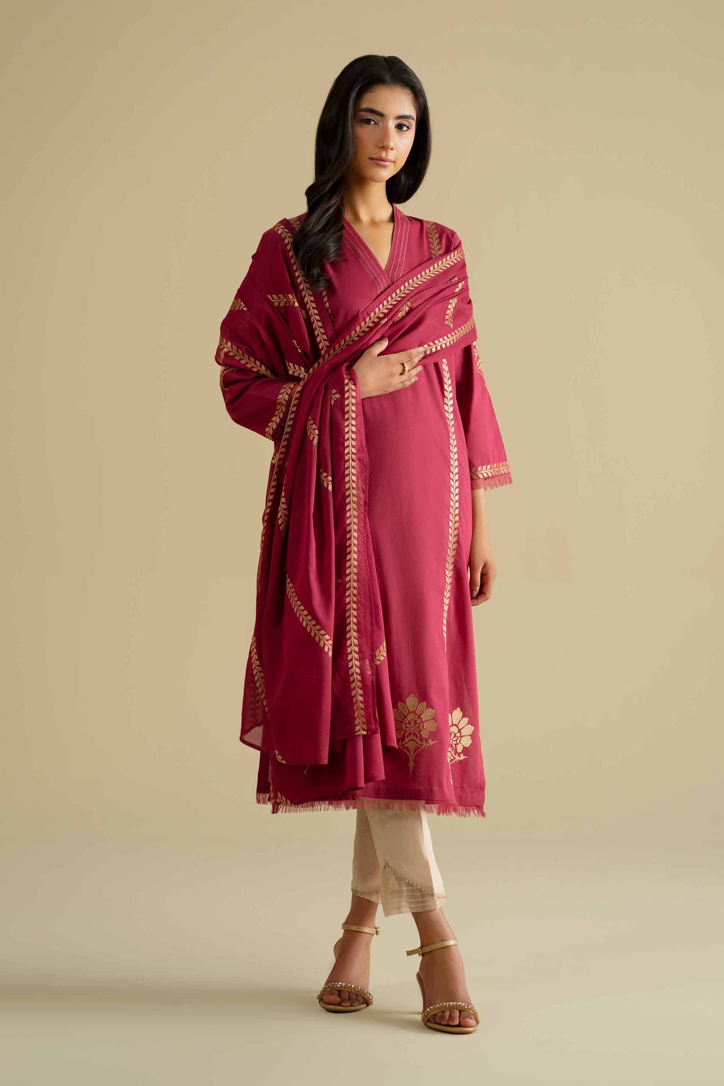 Nishat UK - Red Embroidered Cambric 2 Pieces ready To Wear luxury Dress