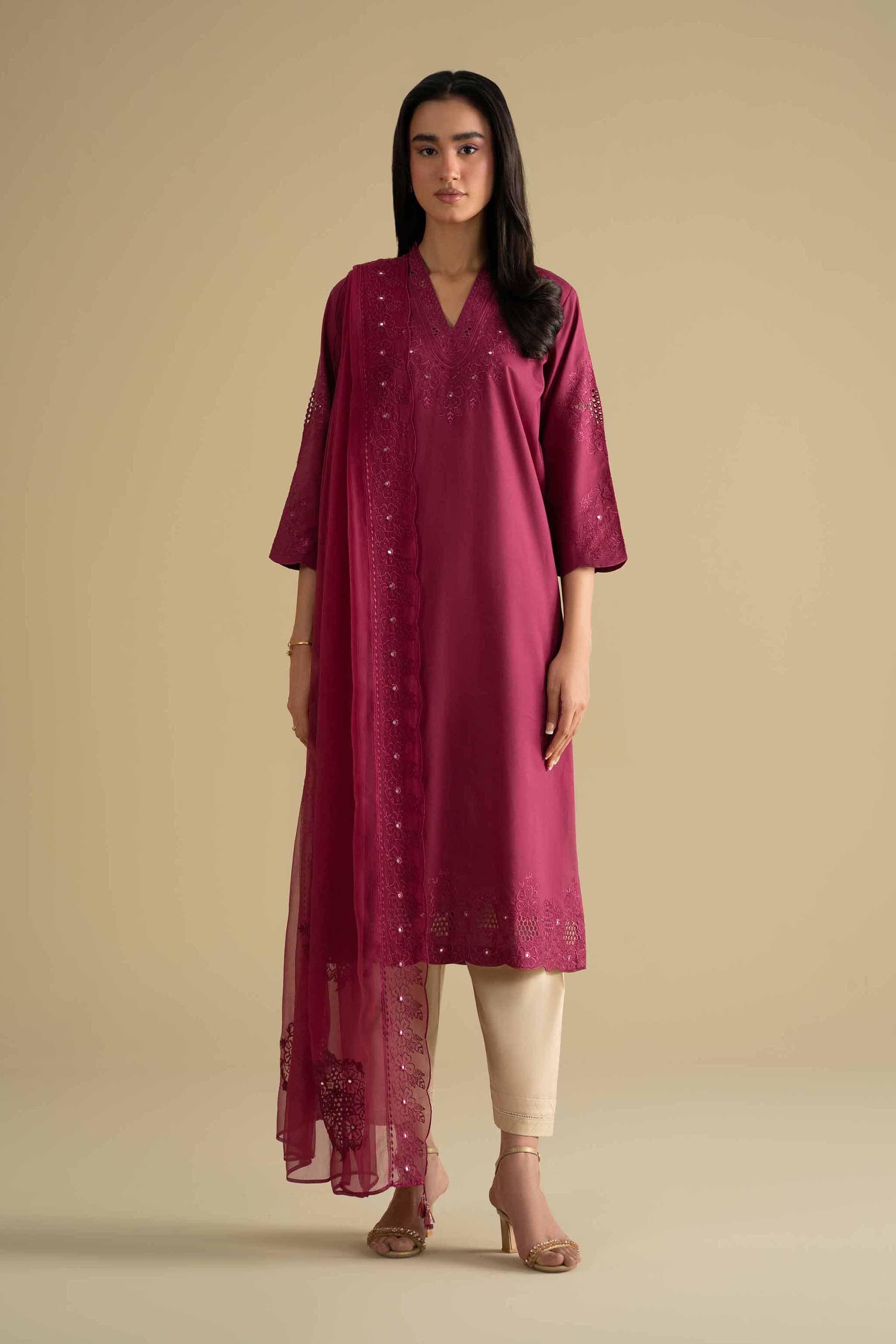 NishatUK - Pink Embroidered Cambric 2-piece ready to luxury wear Dress