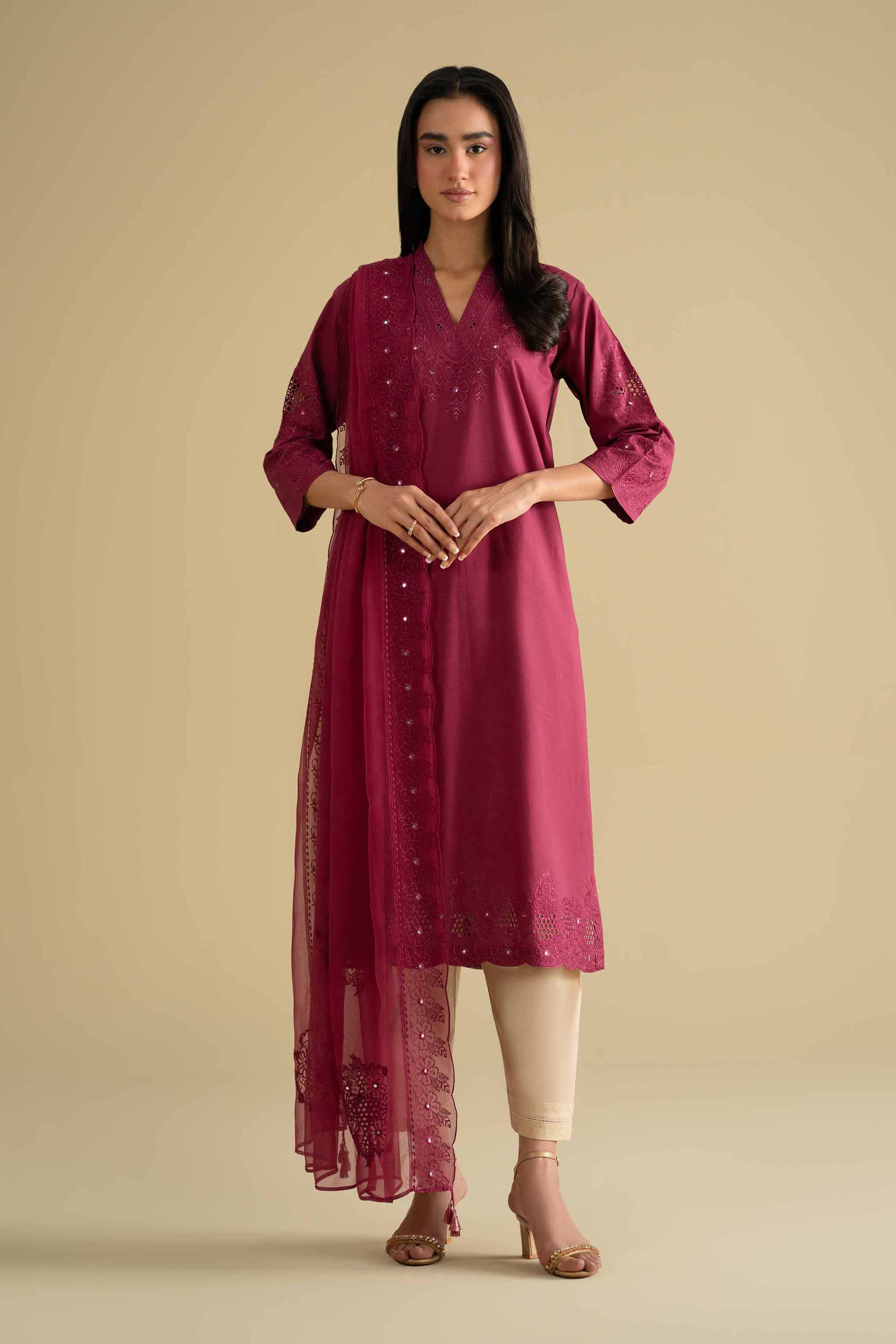 NishatUK - Pink Embroidered Cambric 2-piece ready to luxury wear Dress