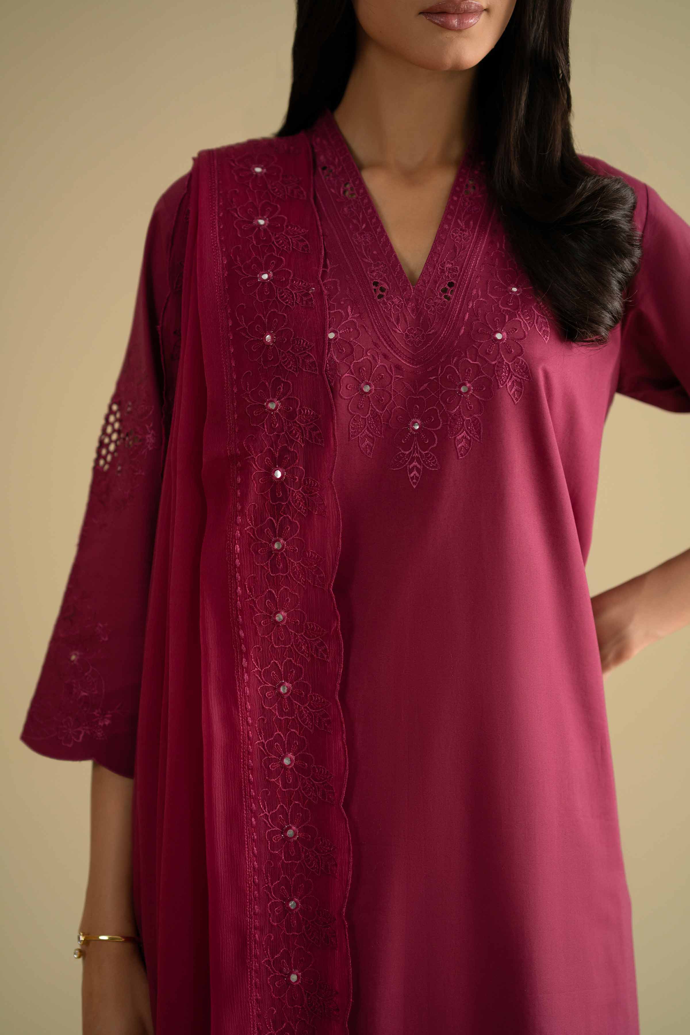 NishatUK - Pink Embroidered Cambric 2-piece ready to luxury wear Dress