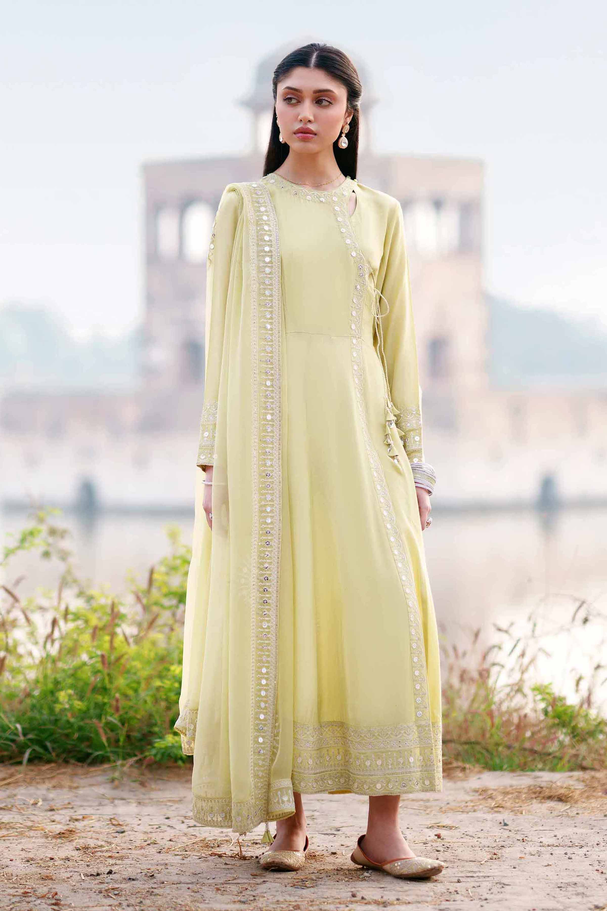 NishatUK - Green Embroidered Silk 2-piece ready to wear luxury Dress