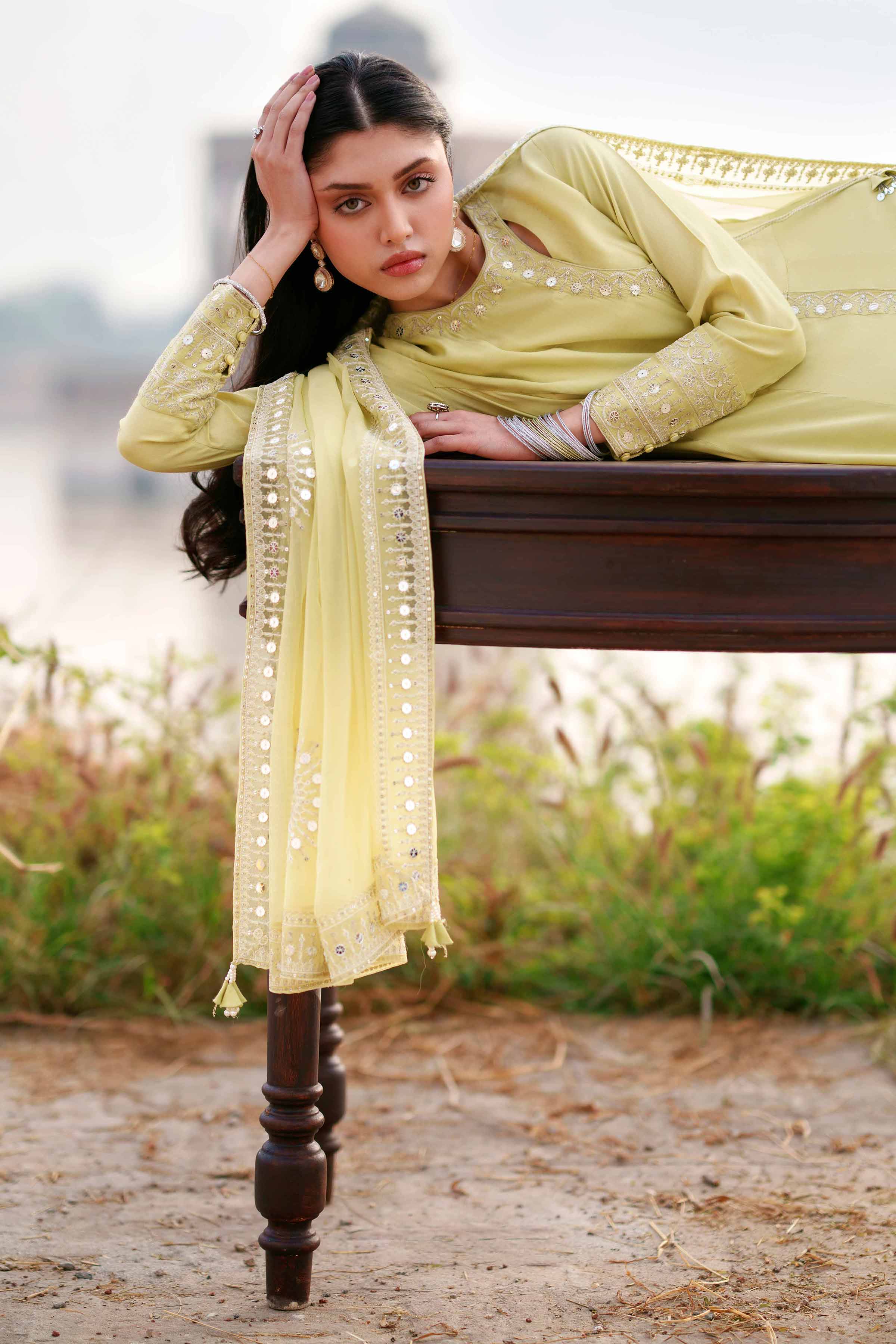 NishatUK - Green Embroidered Silk 2-piece ready to wear luxury Dress