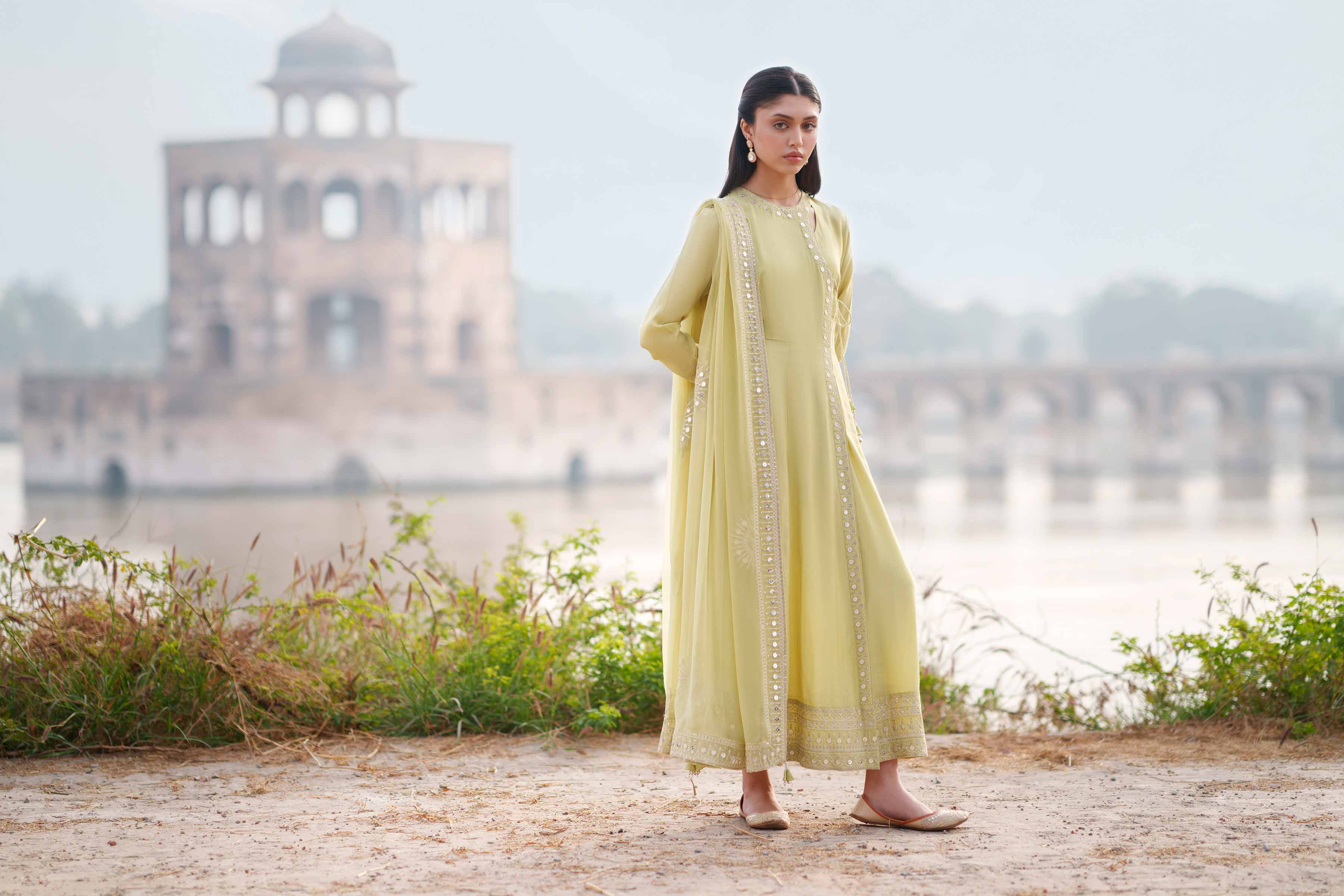 NishatUK - Green Embroidered Silk 2-piece ready to wear luxury Dress