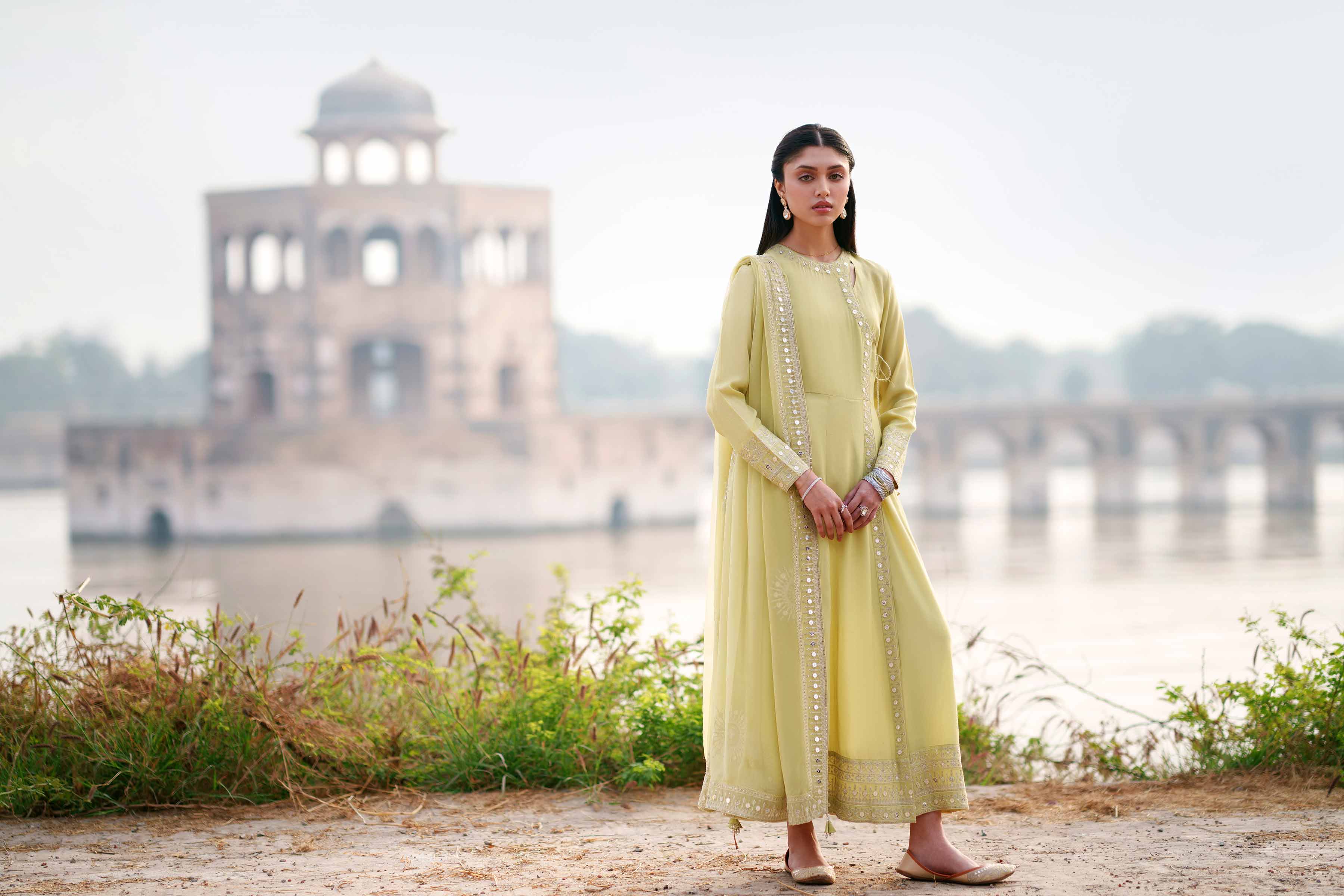 NishatUK - Green Embroidered Silk 2-piece ready to wear luxury Dress