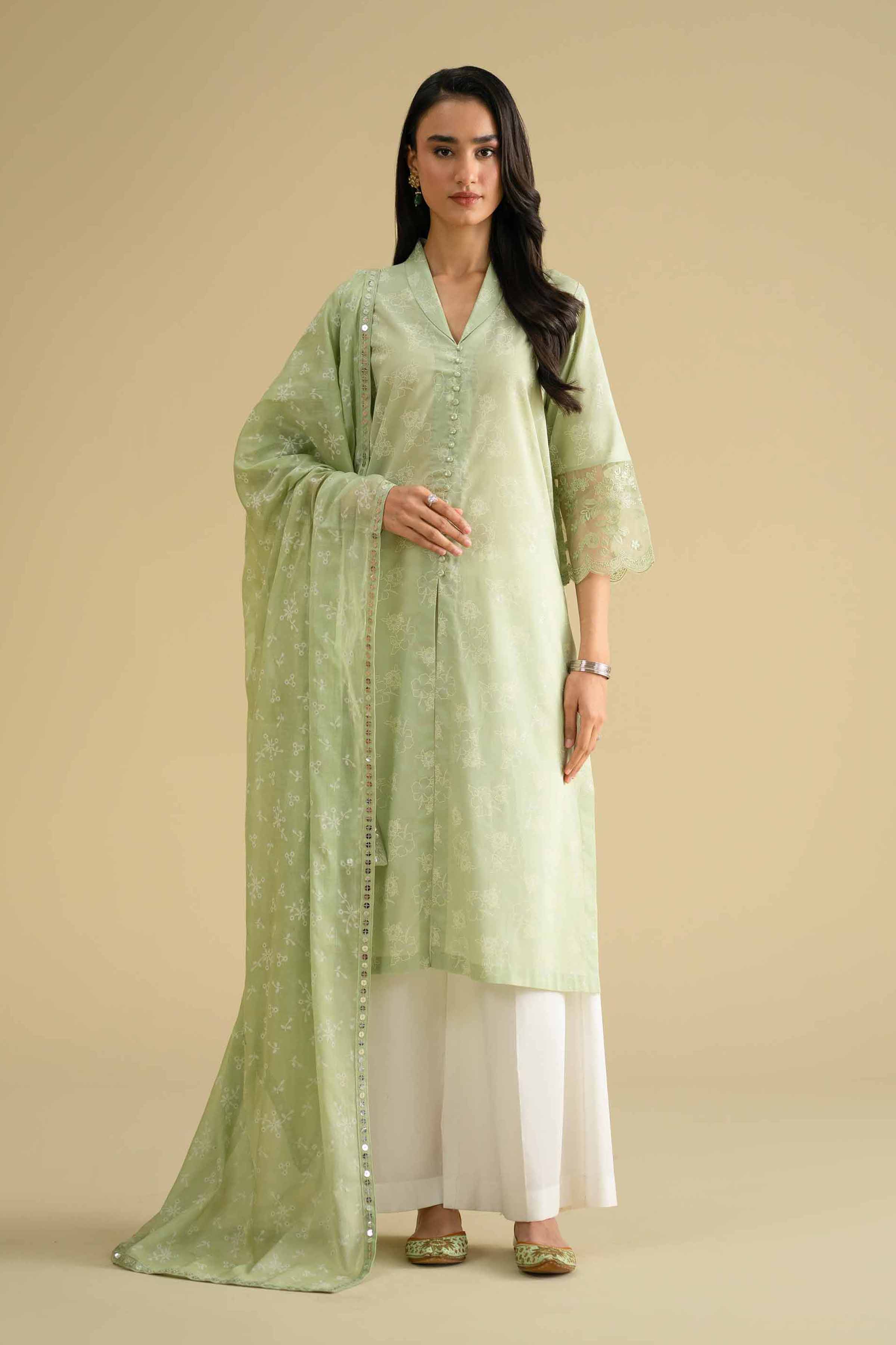NishatUK - Green Embroidered Lawn 2-piece ready to wear Dress