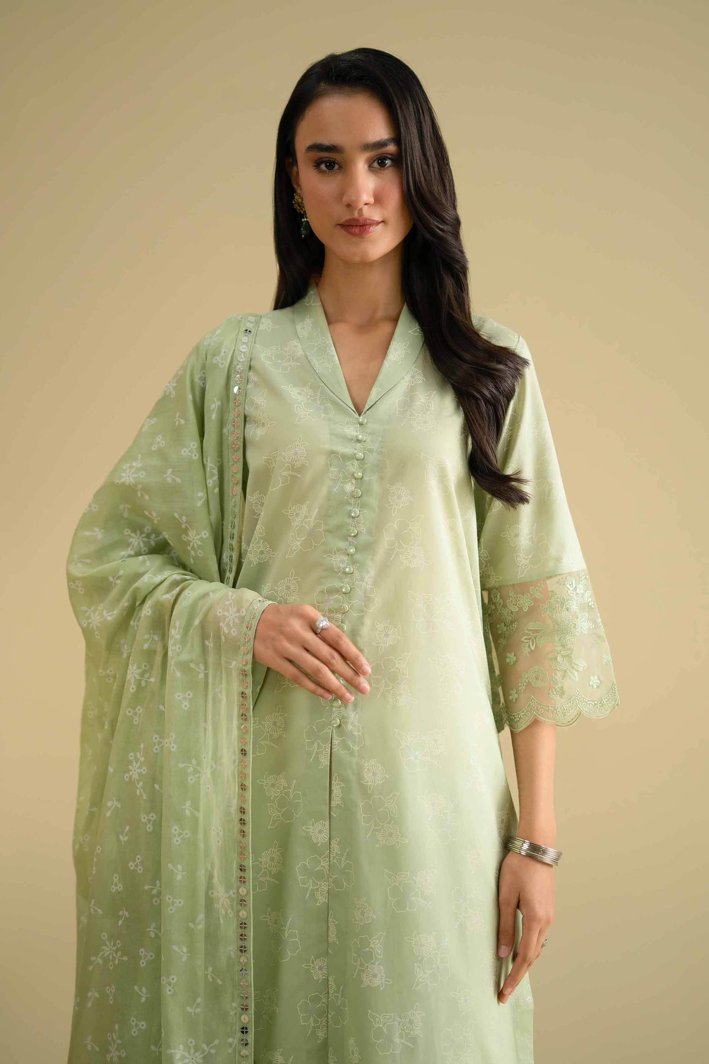 NishatUK - Green Embroidered Lawn 2-piece ready to wear Dress
