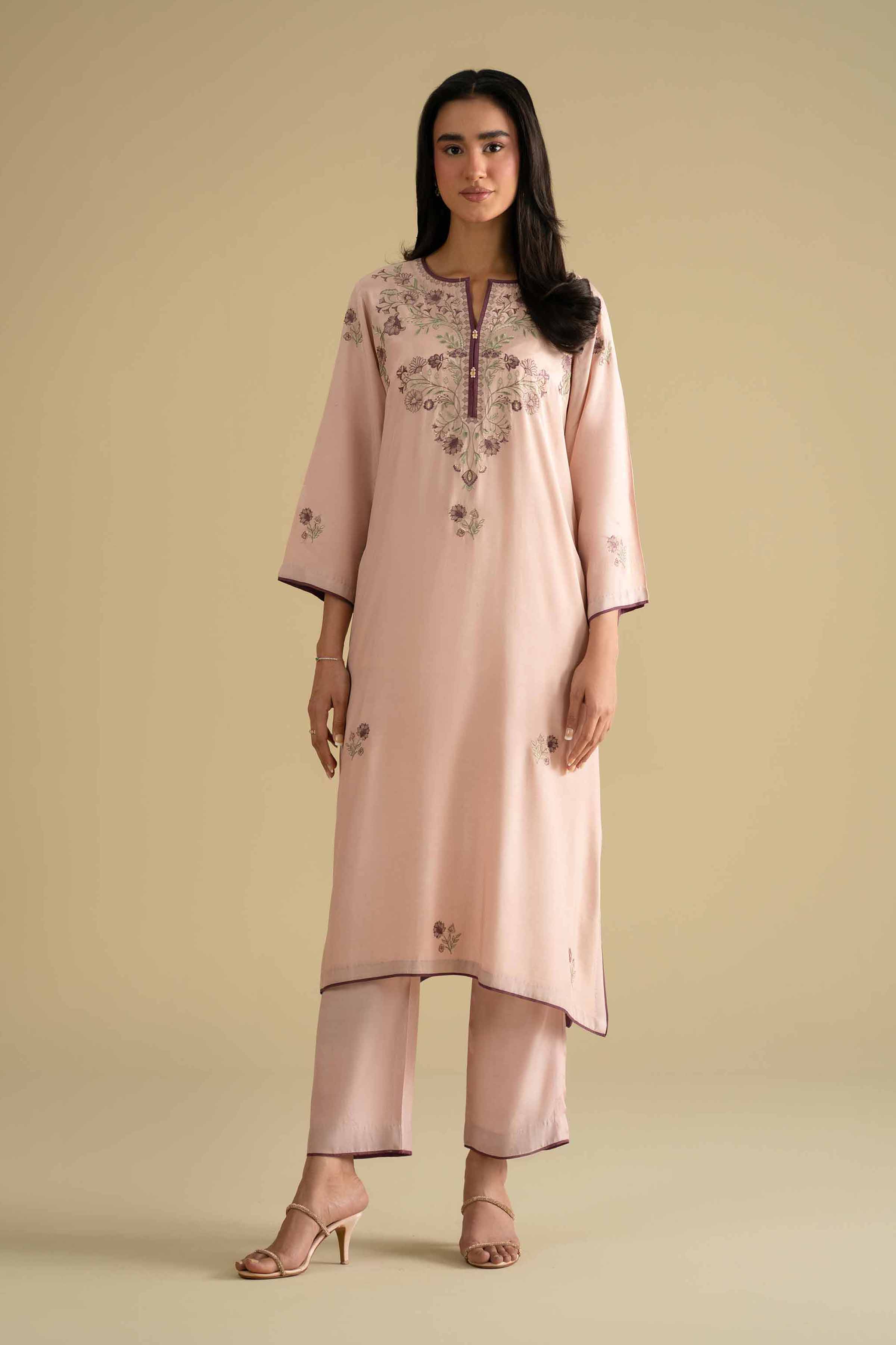 NishatUK - Pink Embroidered Silk 2-piece ready to wear luxury Dress