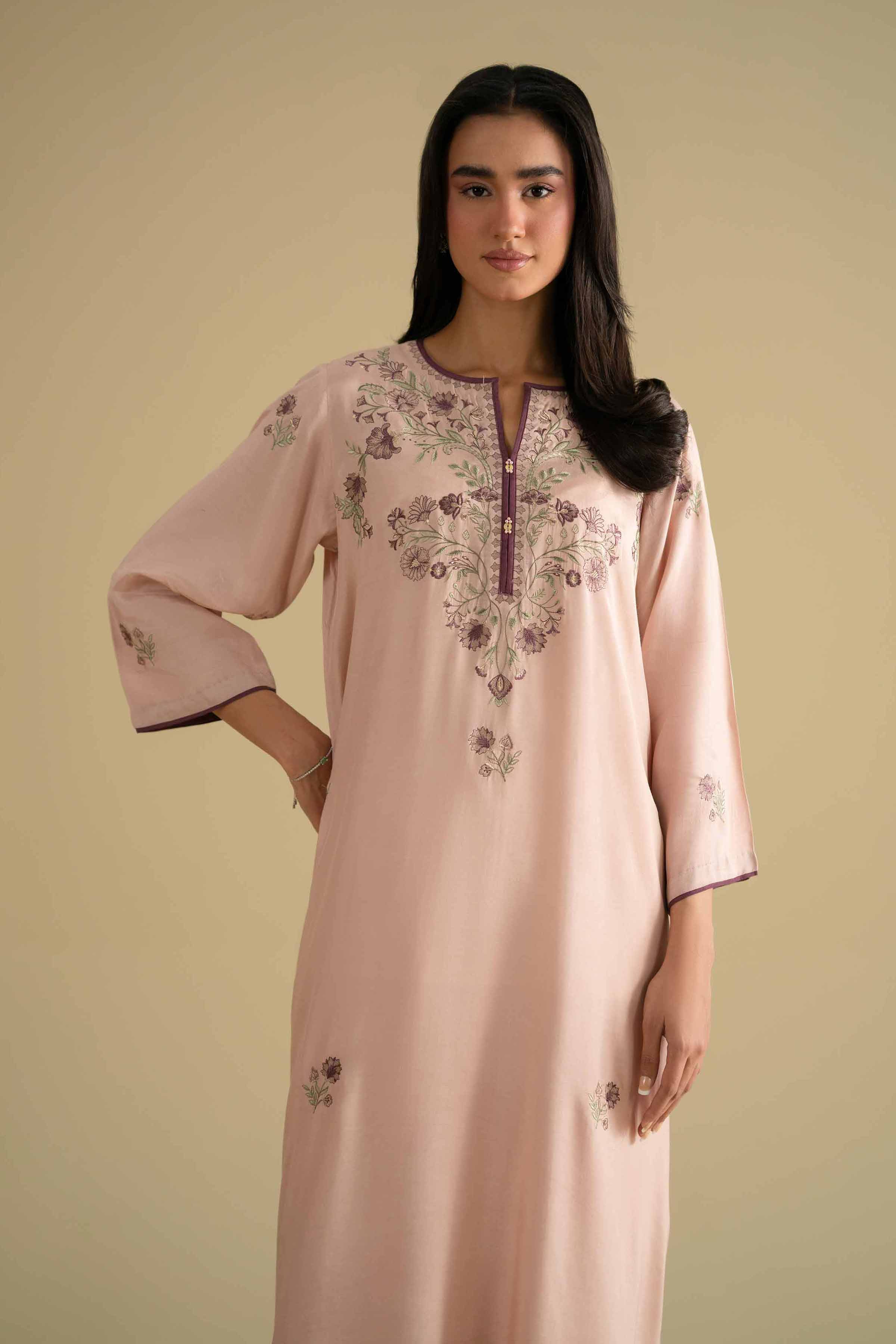 NishatUK - Pink Embroidered Silk 2-piece ready to wear luxury Dress