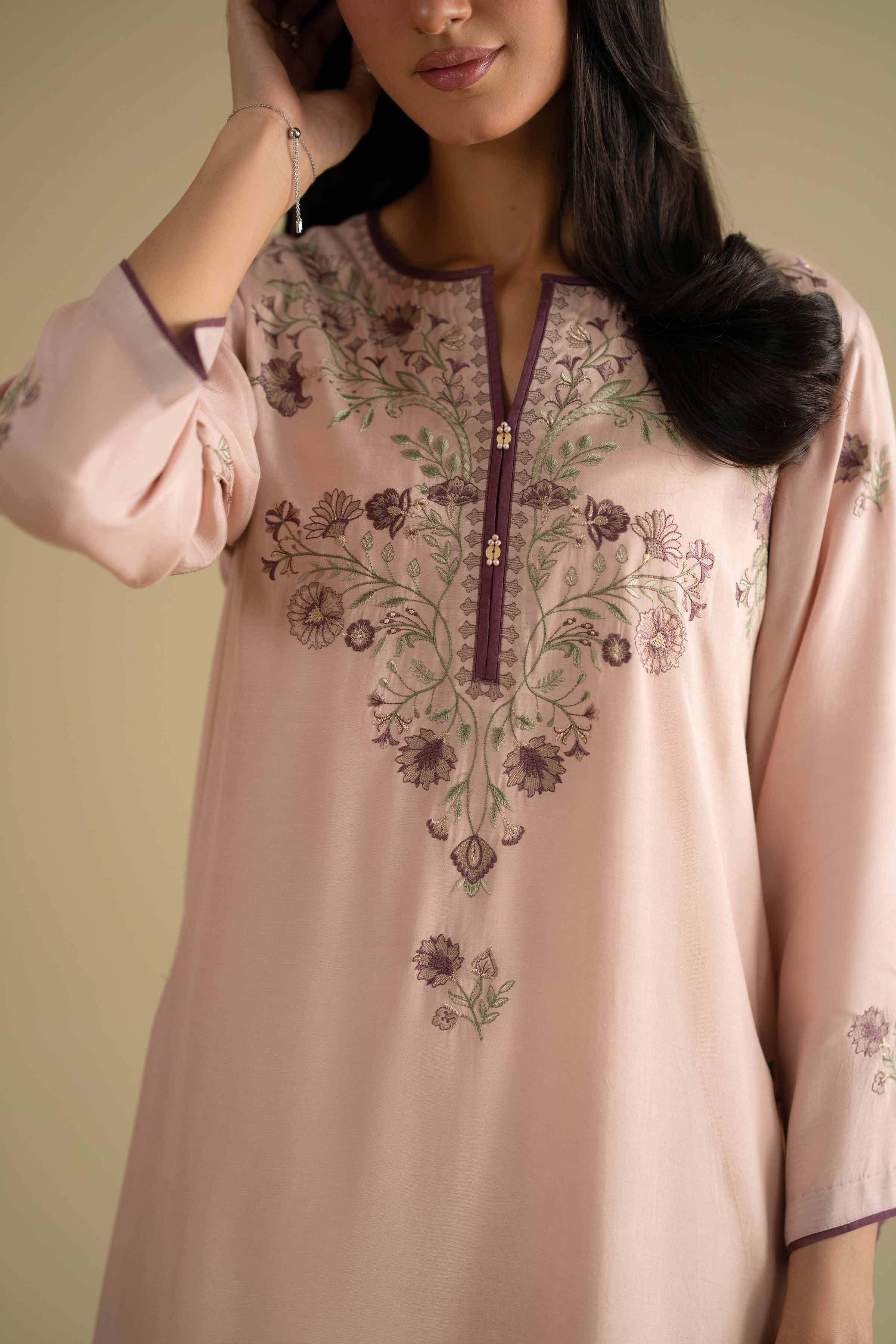 NishatUK - Pink Embroidered Silk 2-piece ready to wear luxury Dress