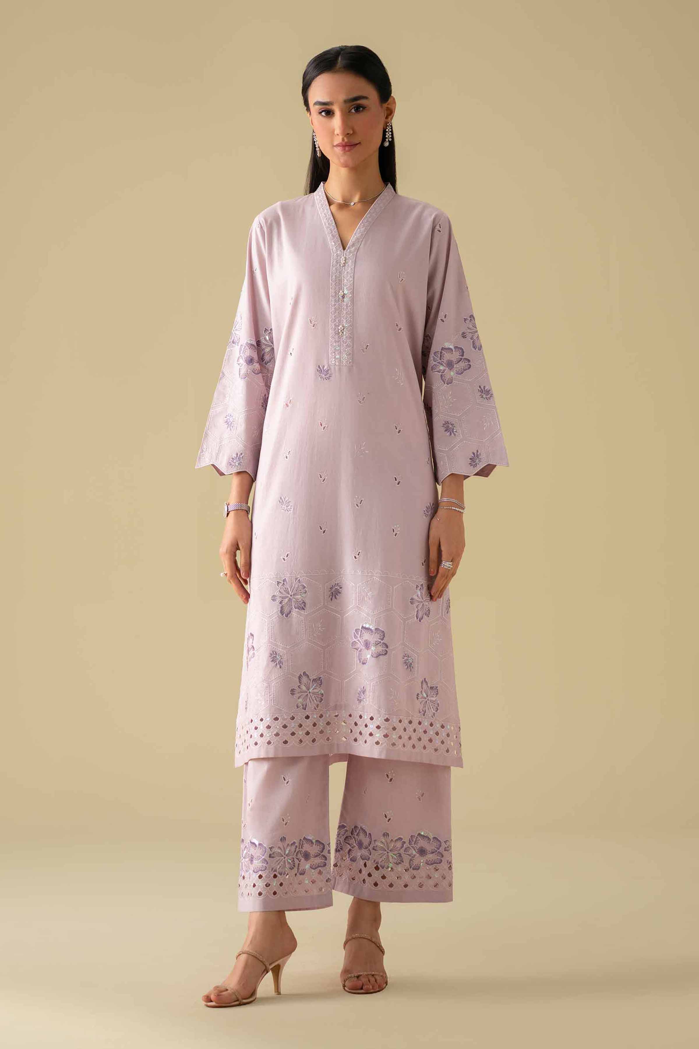 NishatUK - Purple Embroidered Cambric 2-piece ready to wear luxury Dress