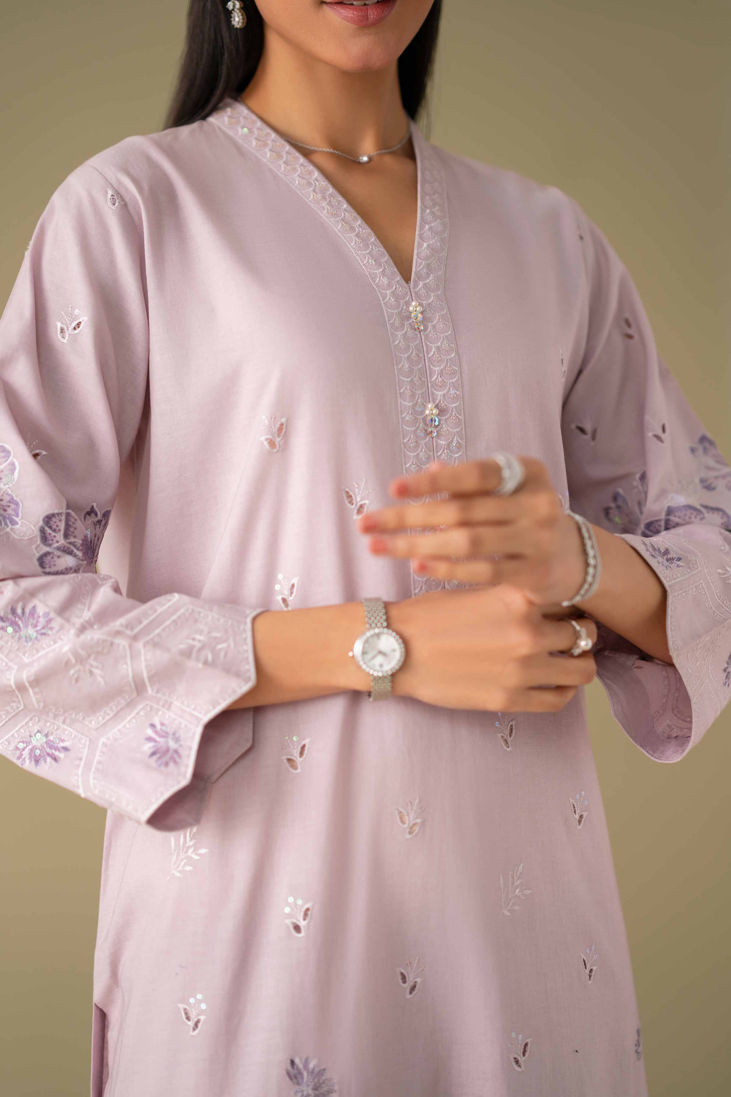 NishatUK - Purple Embroidered Cambric 2-piece ready to wear luxury Dress