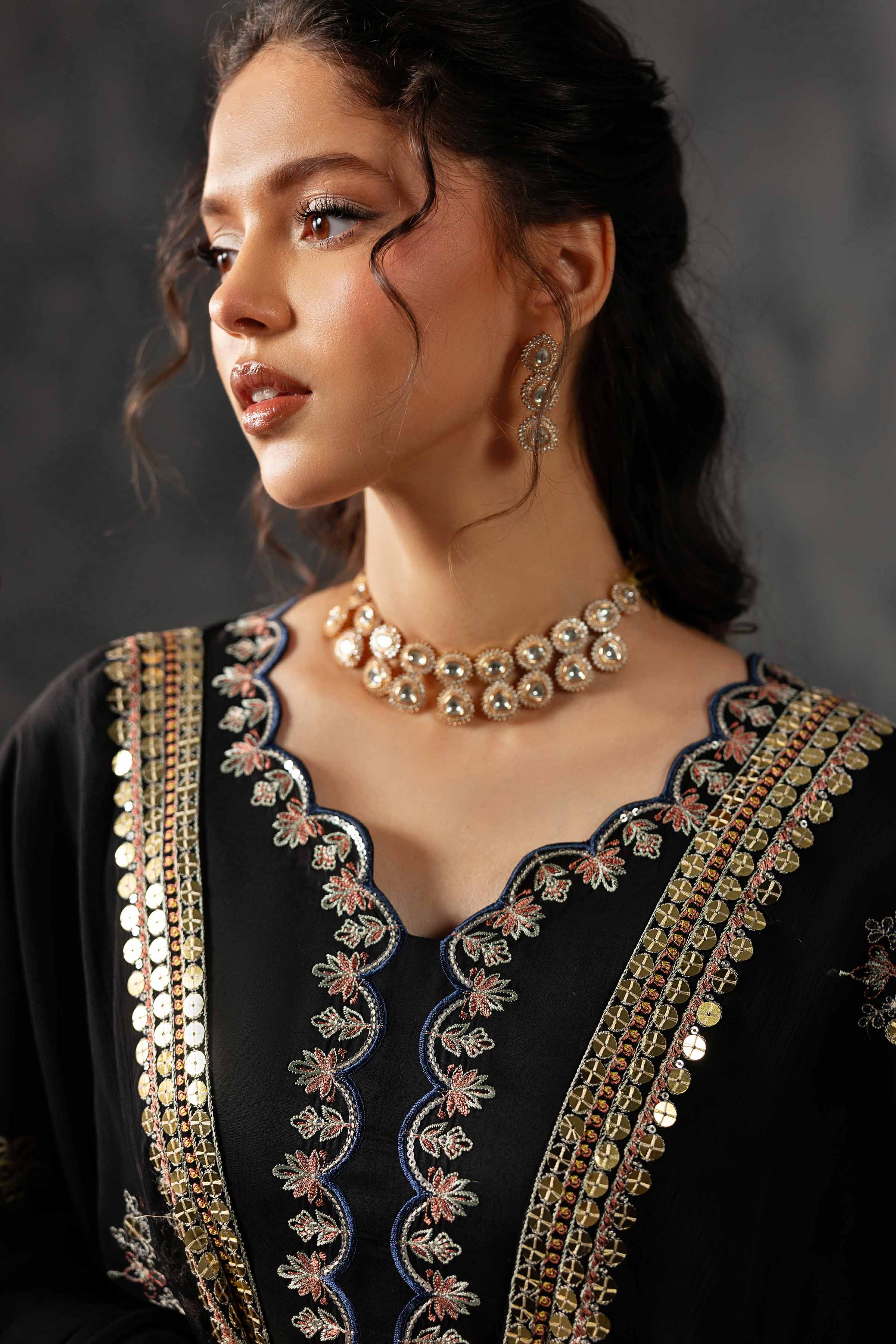 Nishat UK - Black Embroidered Silk 3 Pieces ready to wear Suit