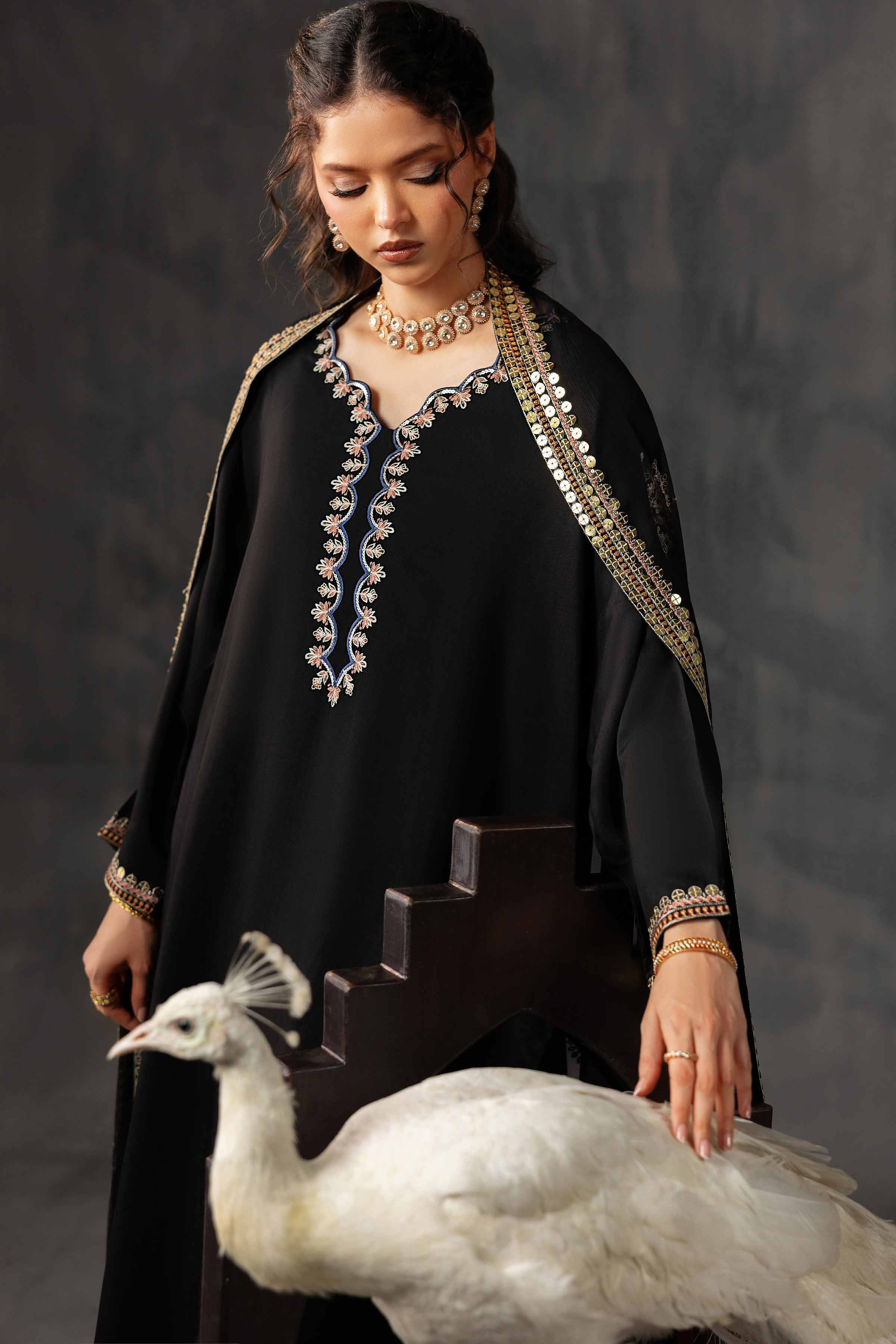 Nishat UK - Black Embroidered Silk 3 Pieces ready to wear Suit
