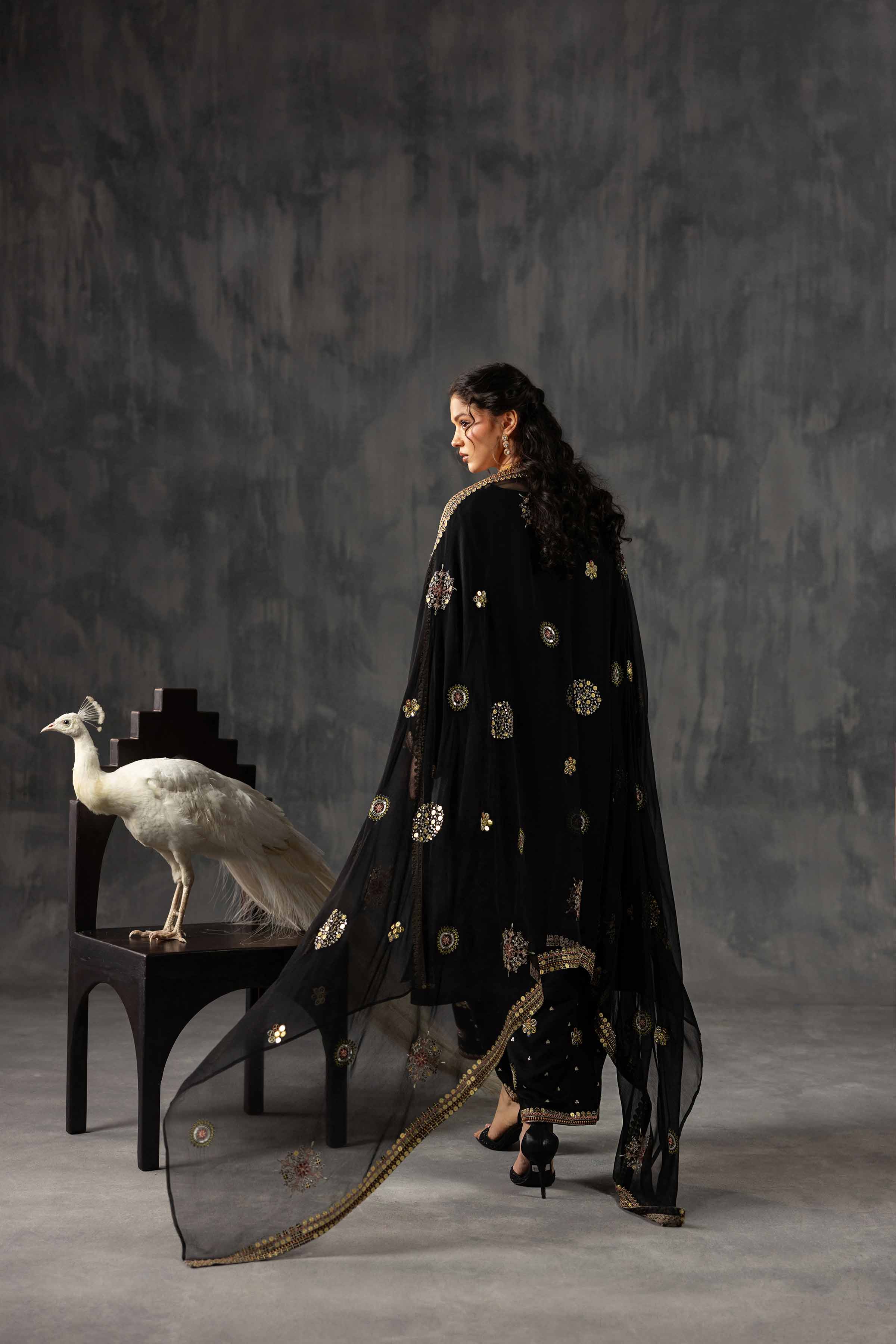 Nishat UK - Black Embroidered Silk 3 Pieces ready to wear Suit