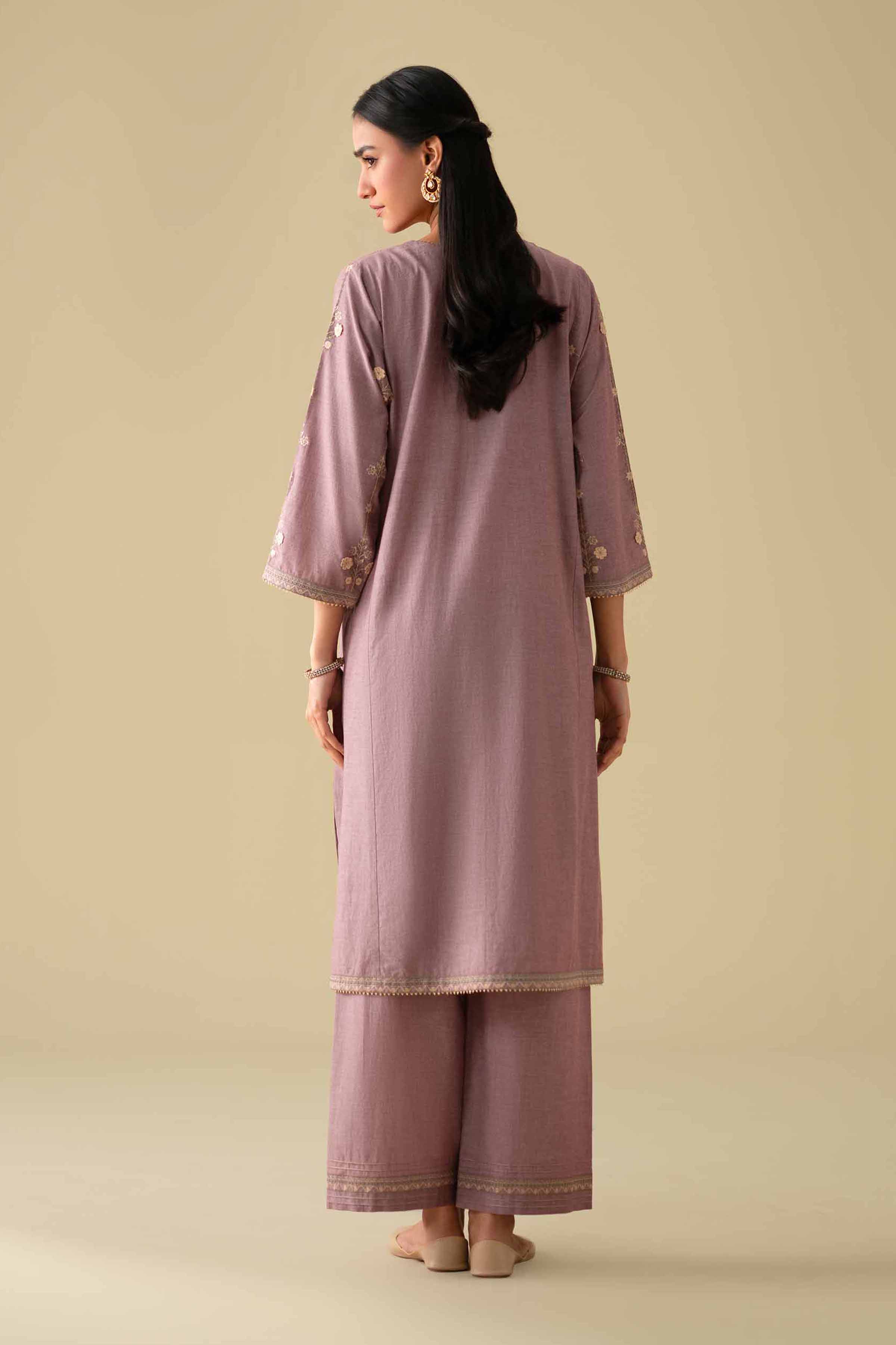 NishatUK - Purple Embroidered Yarn Dyed 2-piece ready to wear Dress