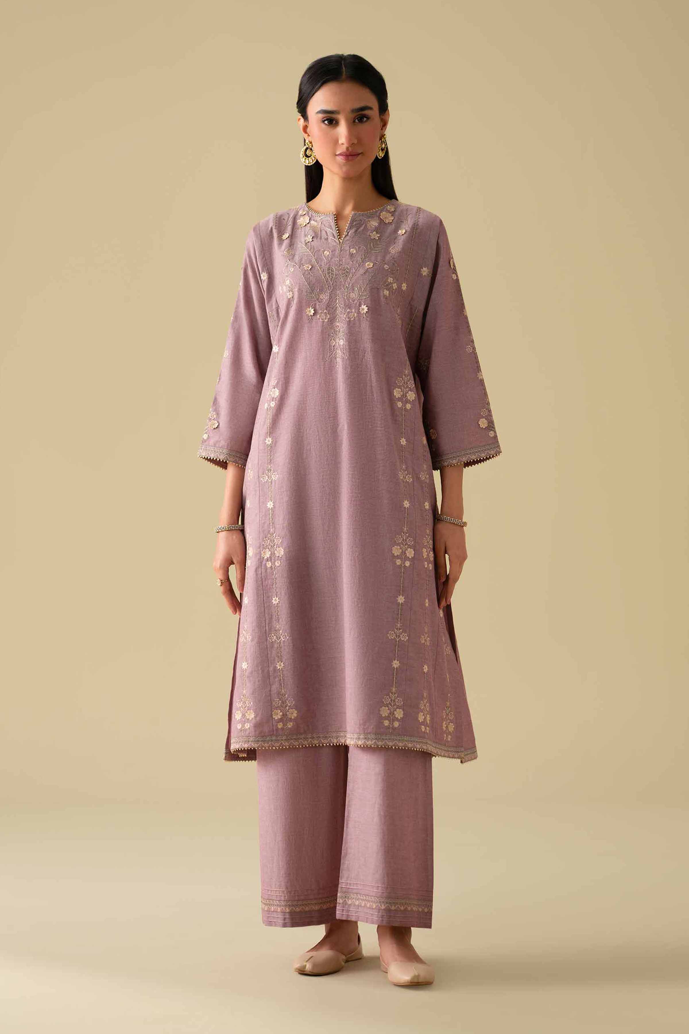 NishatUK - Purple Embroidered Yarn Dyed 2-piece ready to wear Dress