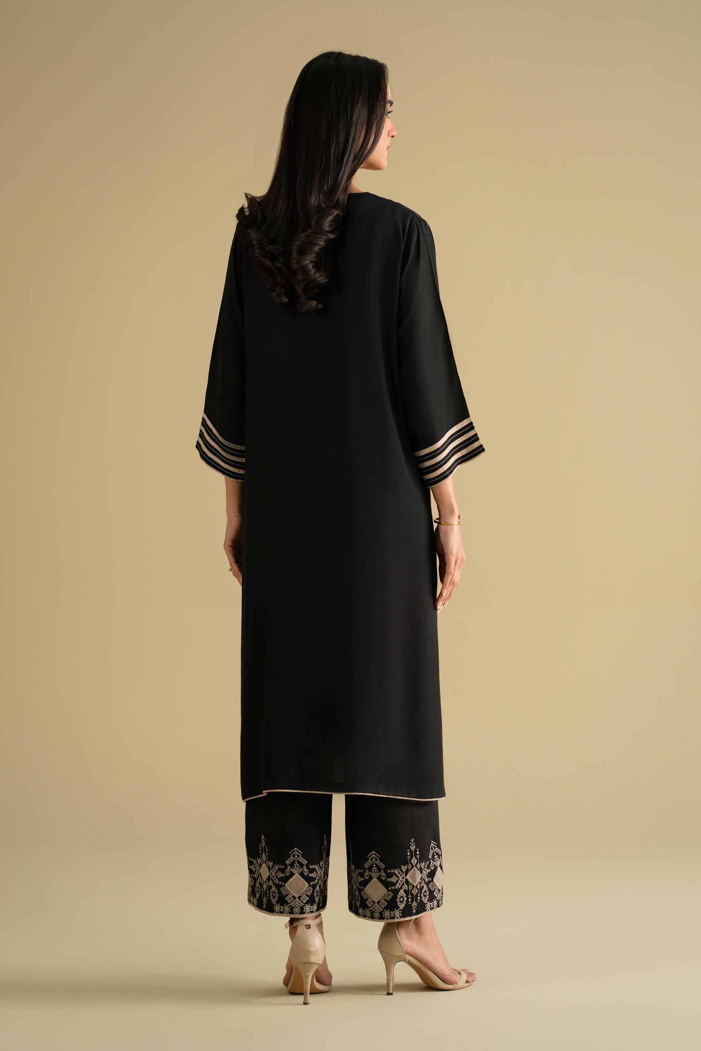 NishatUK - Black Embroidered Silk 2-piece ready to wear luxury Dress