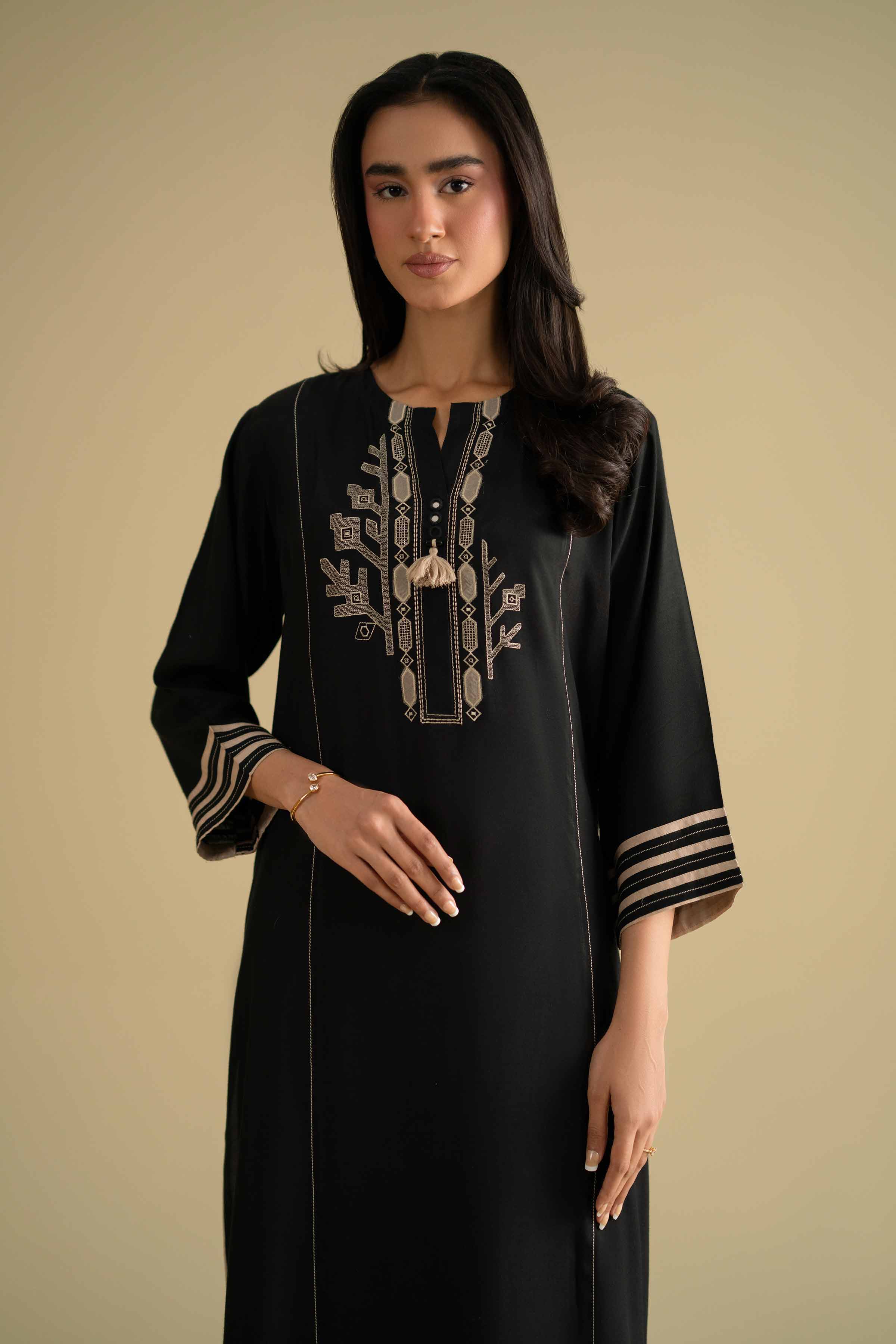 NishatUK - Black Embroidered Silk 2-piece ready to wear luxury Dress