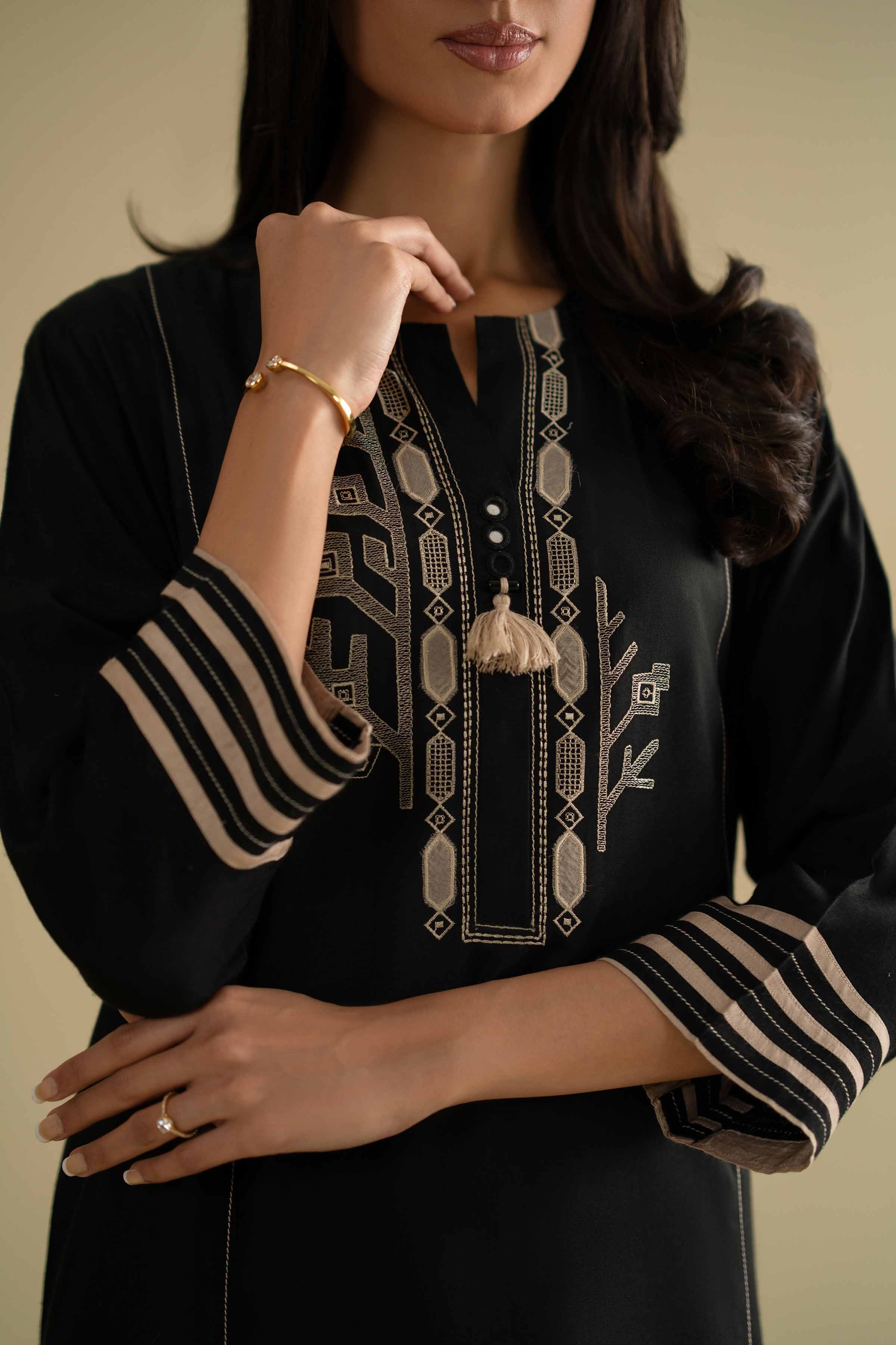 NishatUK - Black Embroidered Silk 2-piece ready to wear luxury Dress