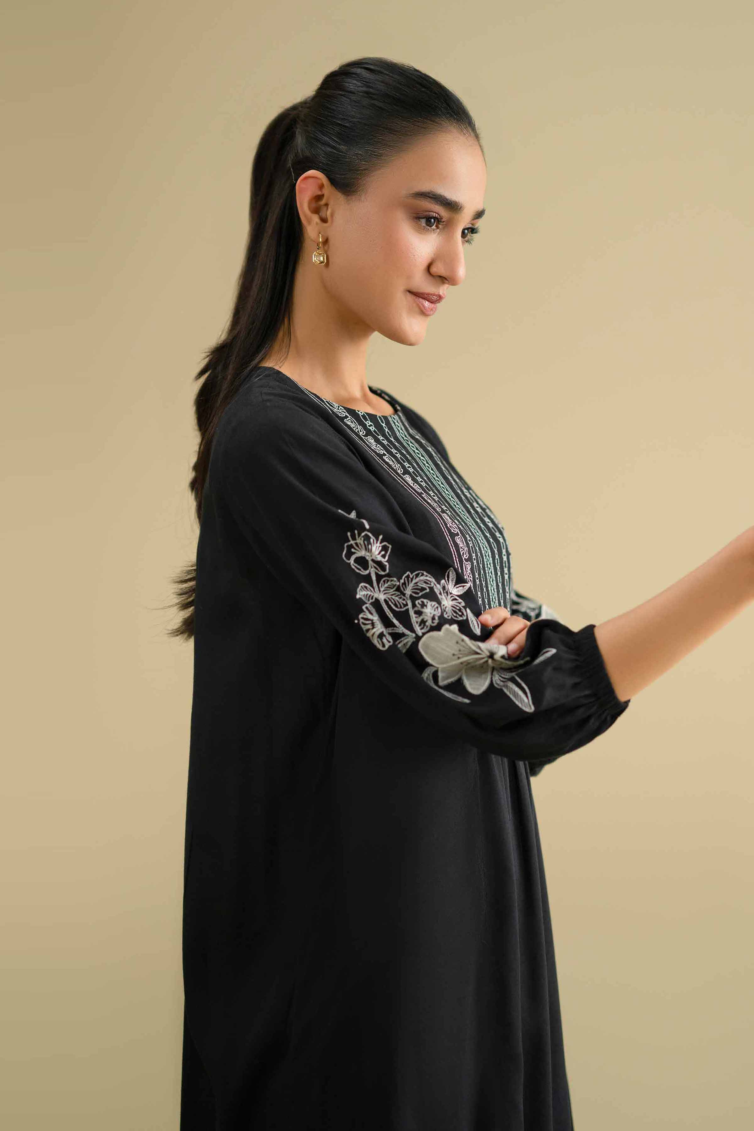 NishatUK - Black Embroidered Yarn Dyed 2-piece ready to wear Dress