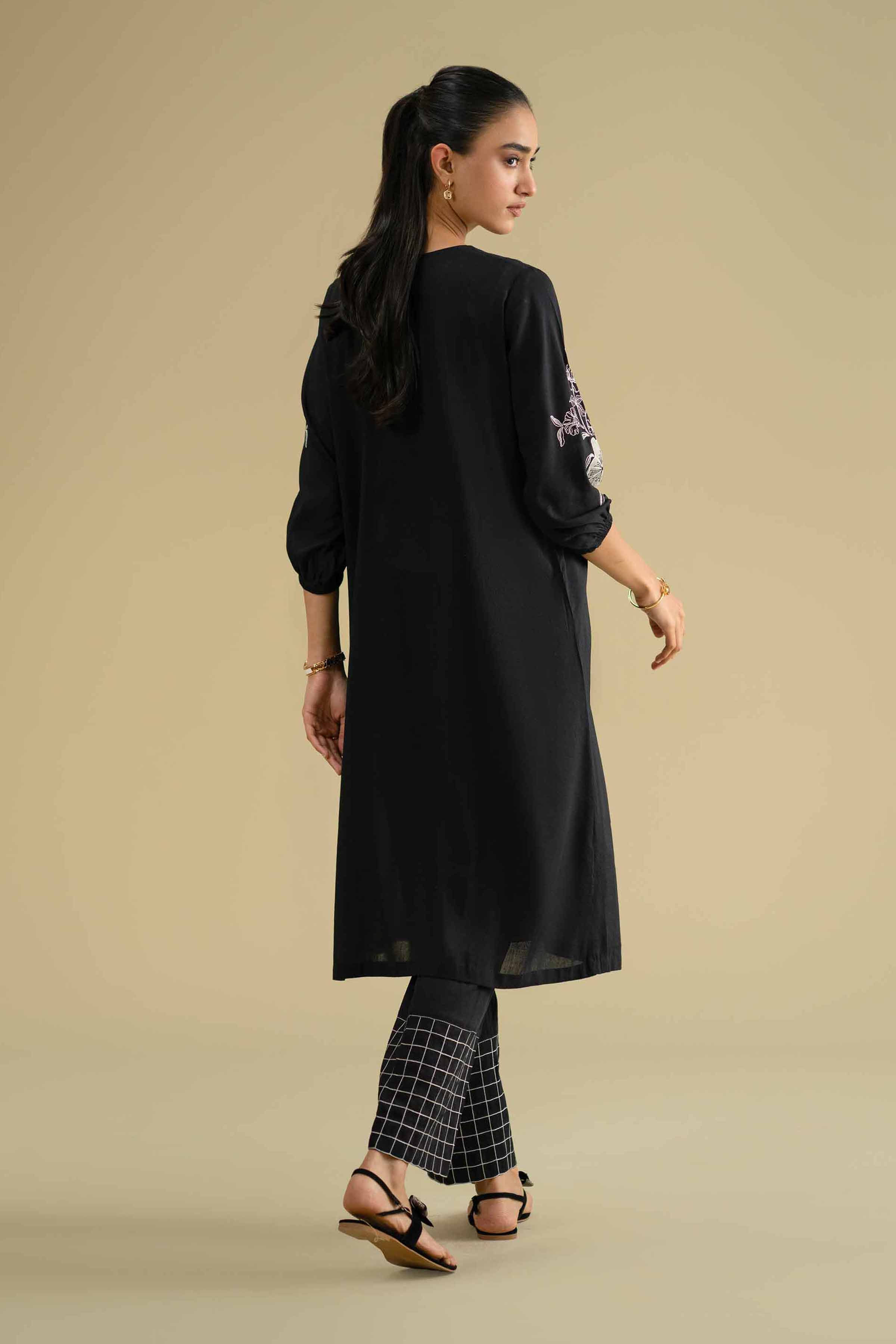 NishatUK - Black Embroidered Yarn Dyed 2-piece ready to wear Dress