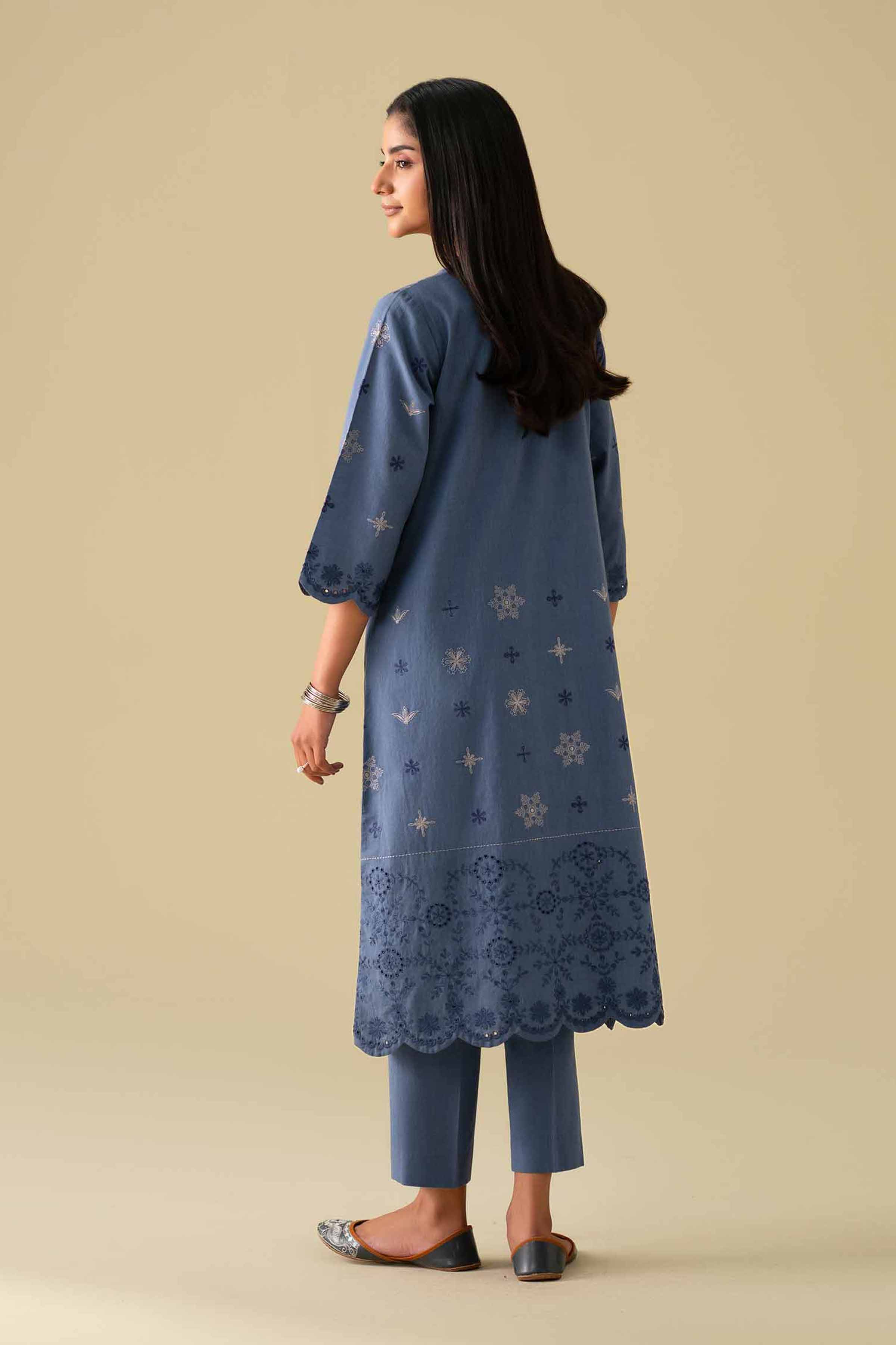 NishatUK - Blue Embroidered Yarn Dyed 2-piece ready to wear Dress