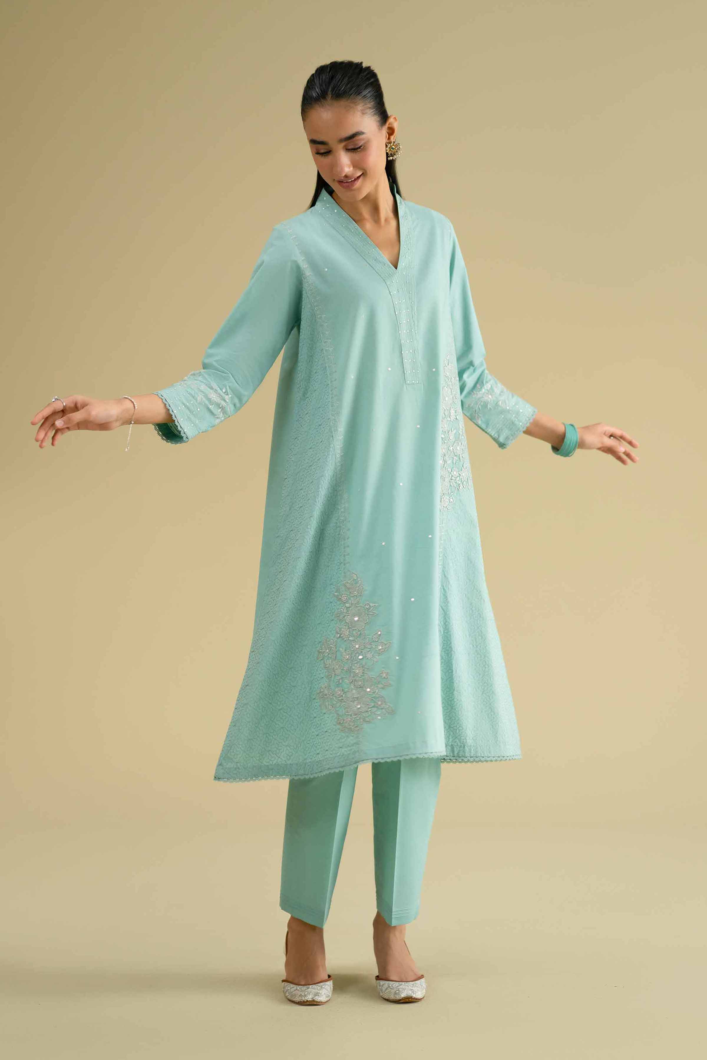 Nishat UK - Blue Embroidered Cambric 2 Pieces ready To Wear luxury Dress