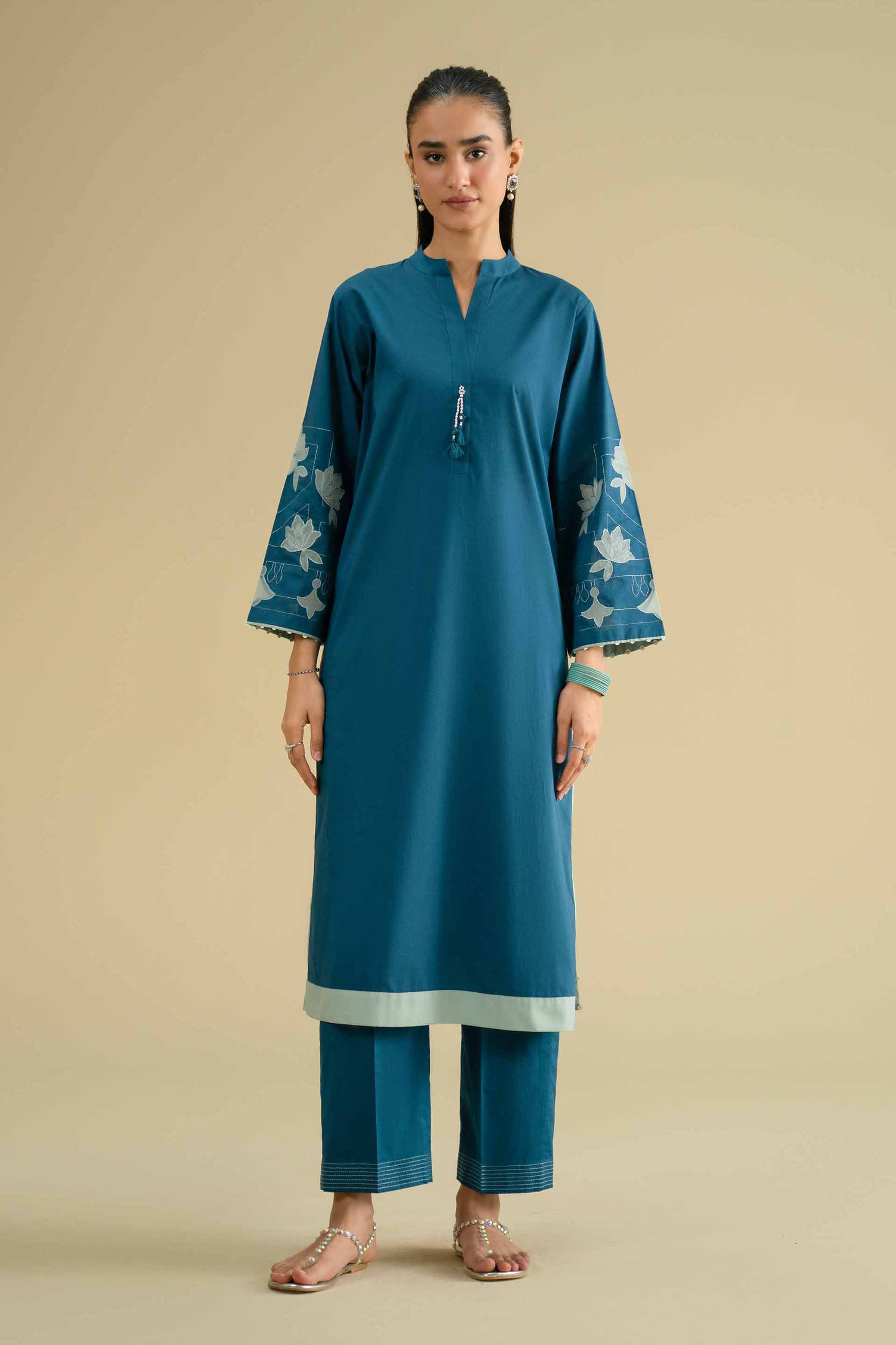 Nishat UK - Blue Embroidered Cambric 2-piece ready to wear luxury Dress