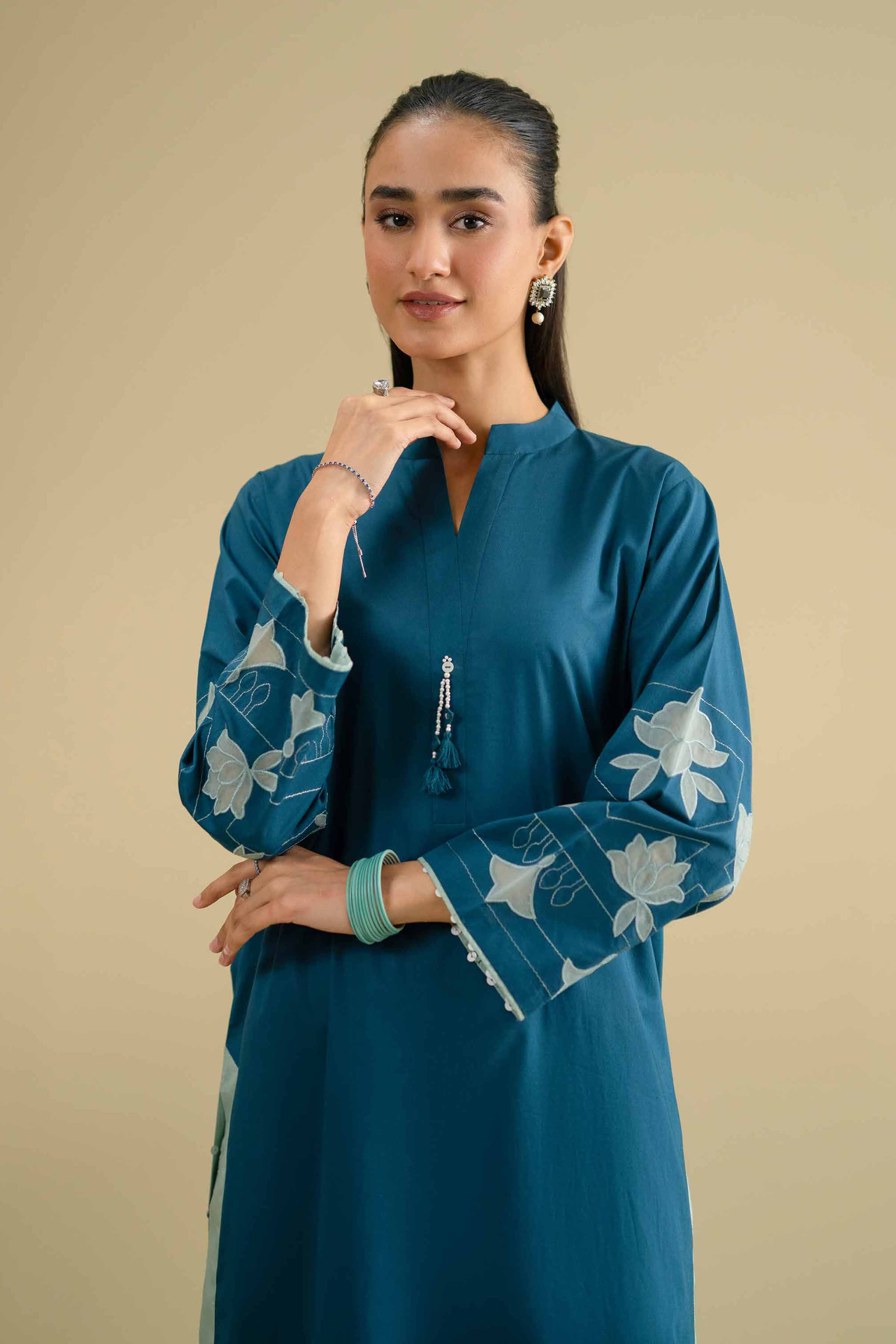 Nishat UK - Blue Embroidered Cambric 2-piece ready to wear luxury Dress