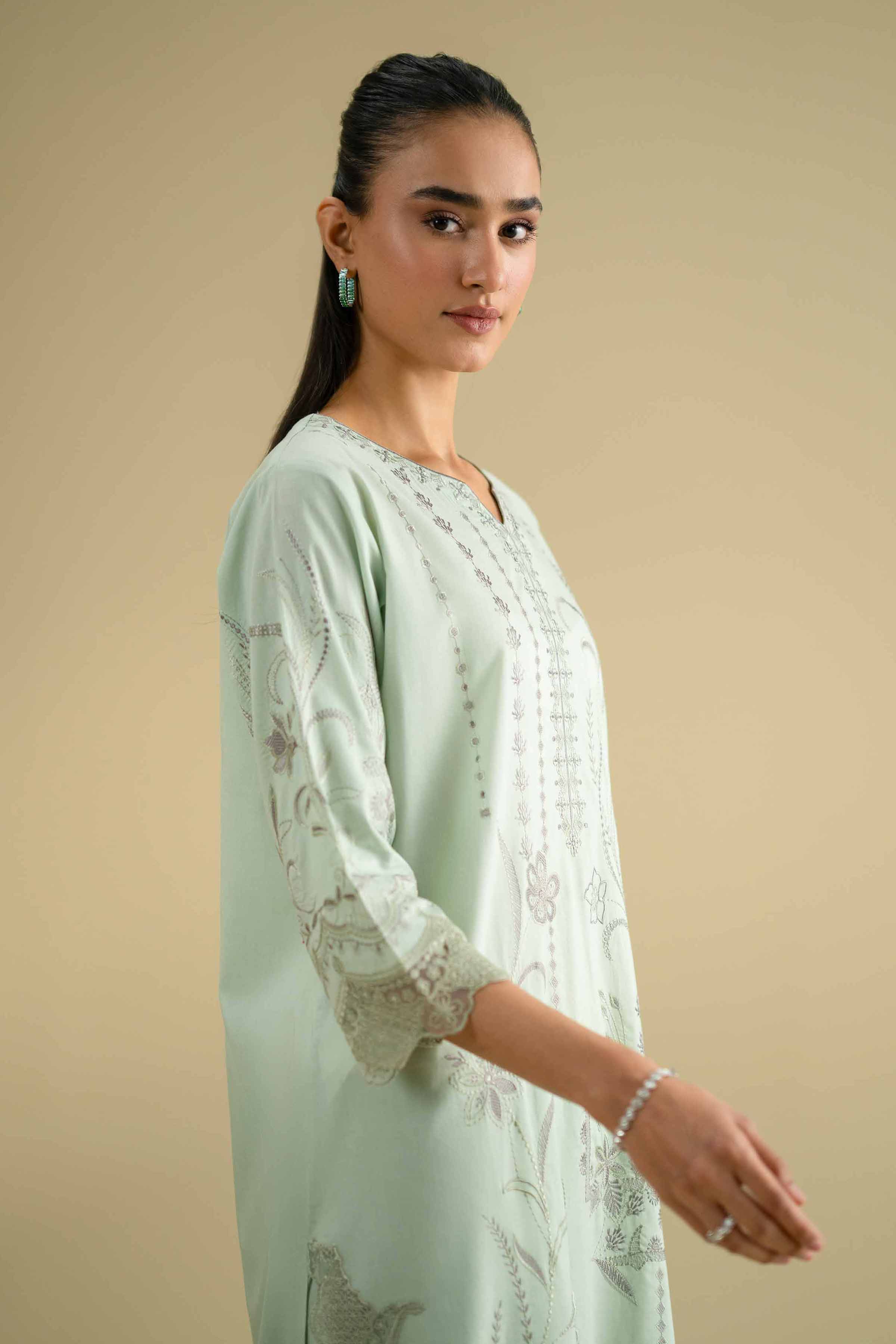 NishatUK - Green Embroidered Cambric 2-piece ready to wear Dress