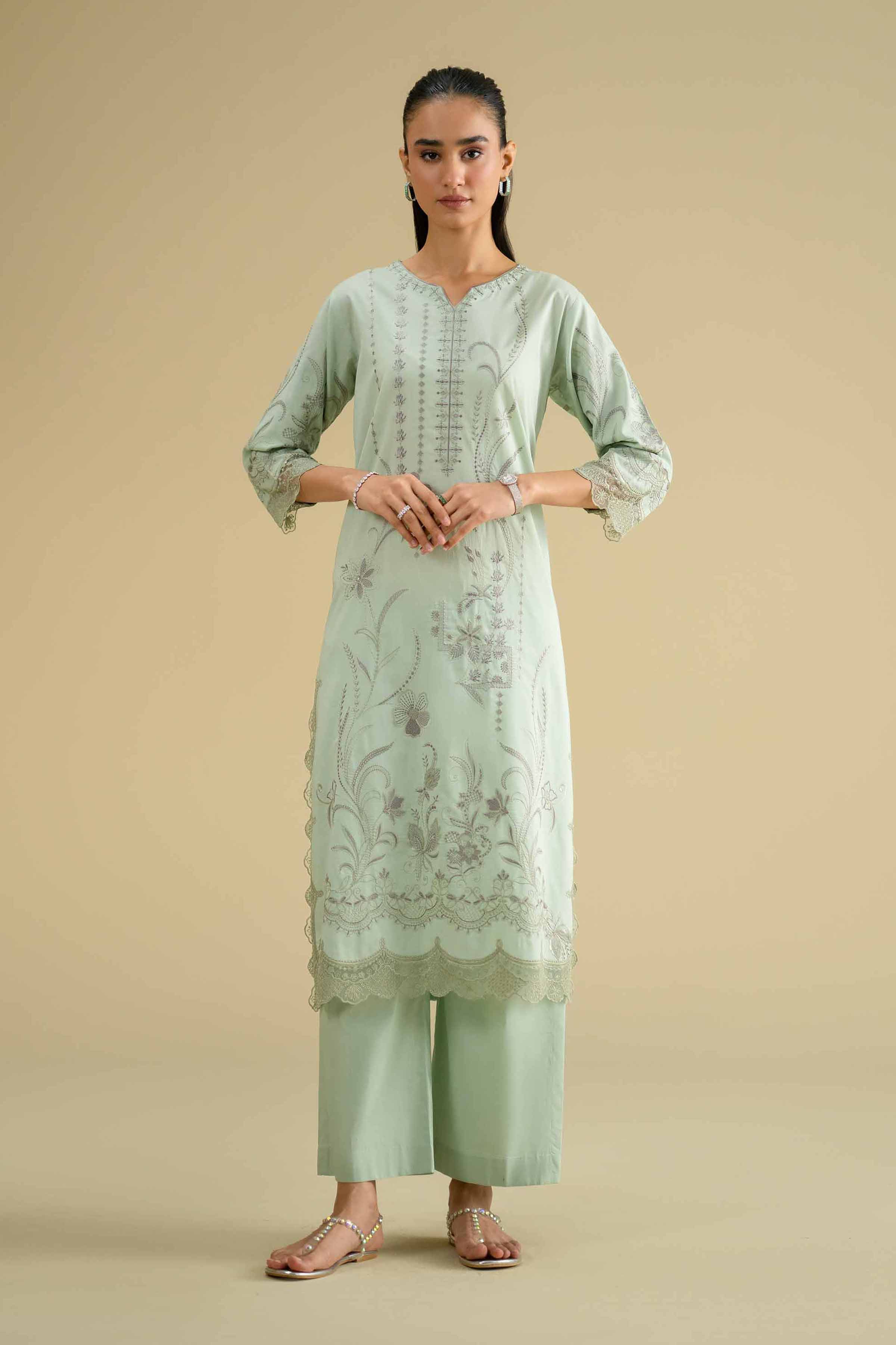NishatUK - Green Embroidered Cambric 2-piece ready to wear Dress
