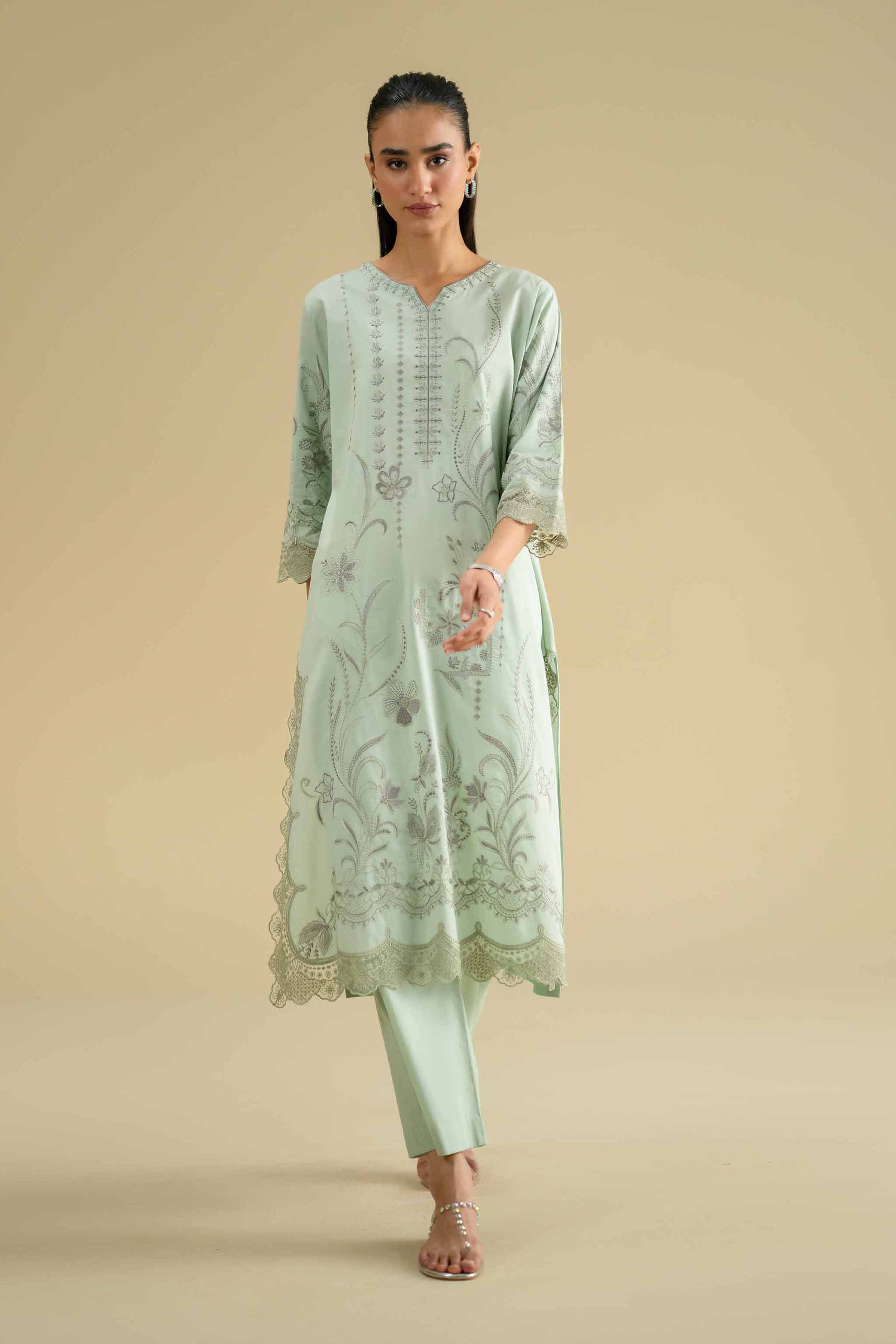 NishatUK - Green Embroidered Cambric 2-piece ready to wear Dress