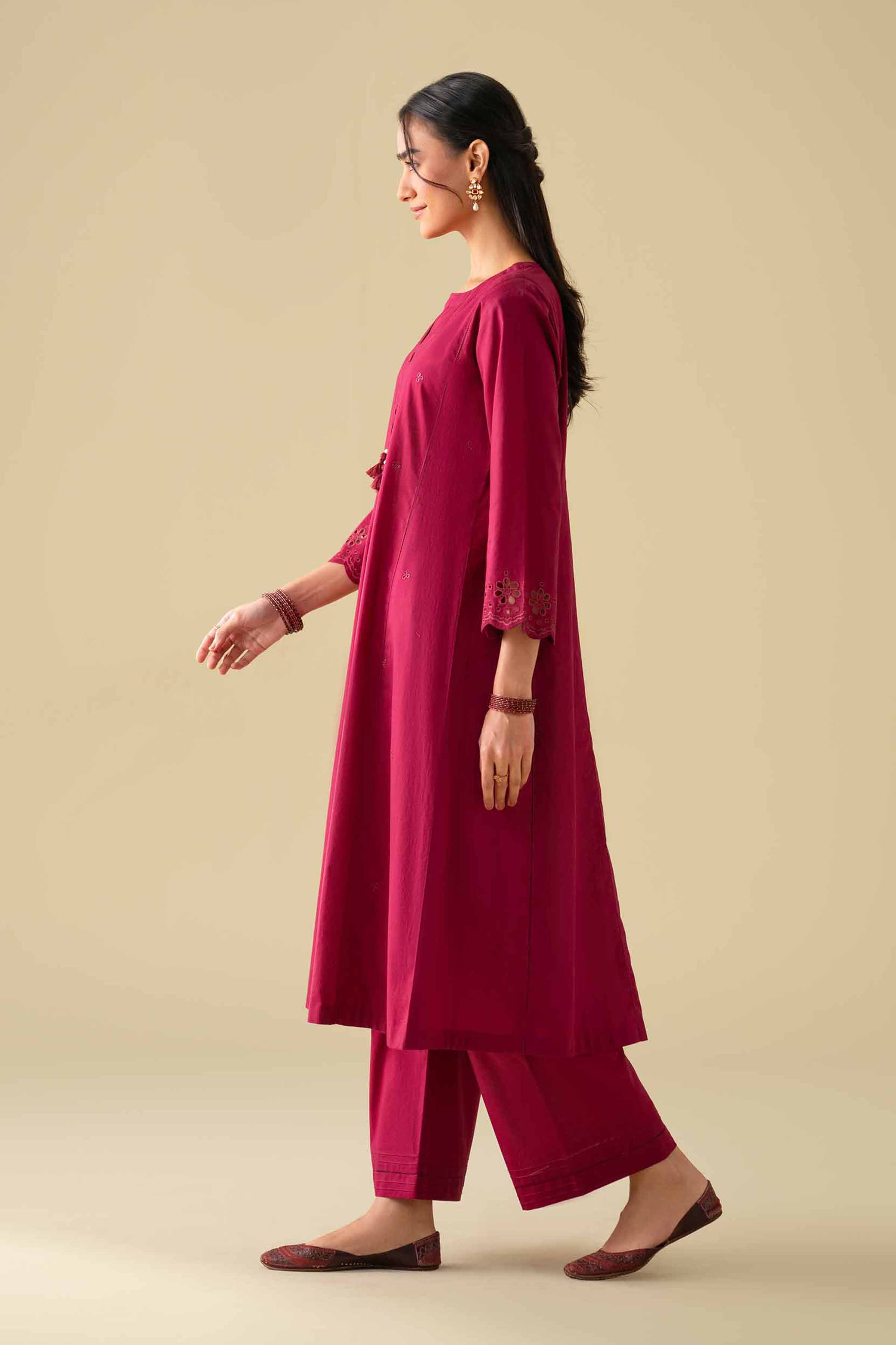 NishatUK - Red Embroidered Cambric 2-piece ready to wear Dress