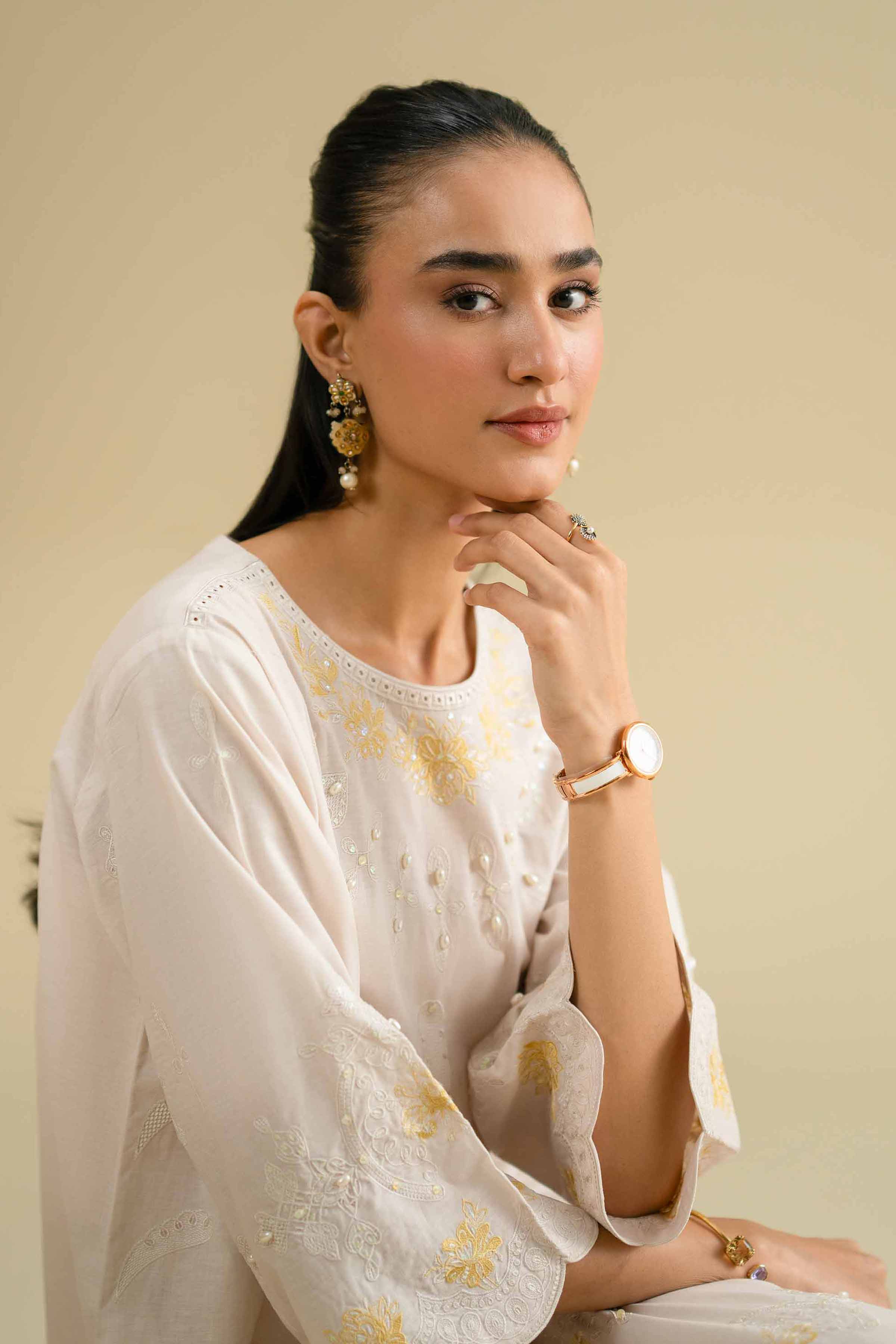 NishatUK - Grey Embroidered Cambric 2-piece ready to wear Dress