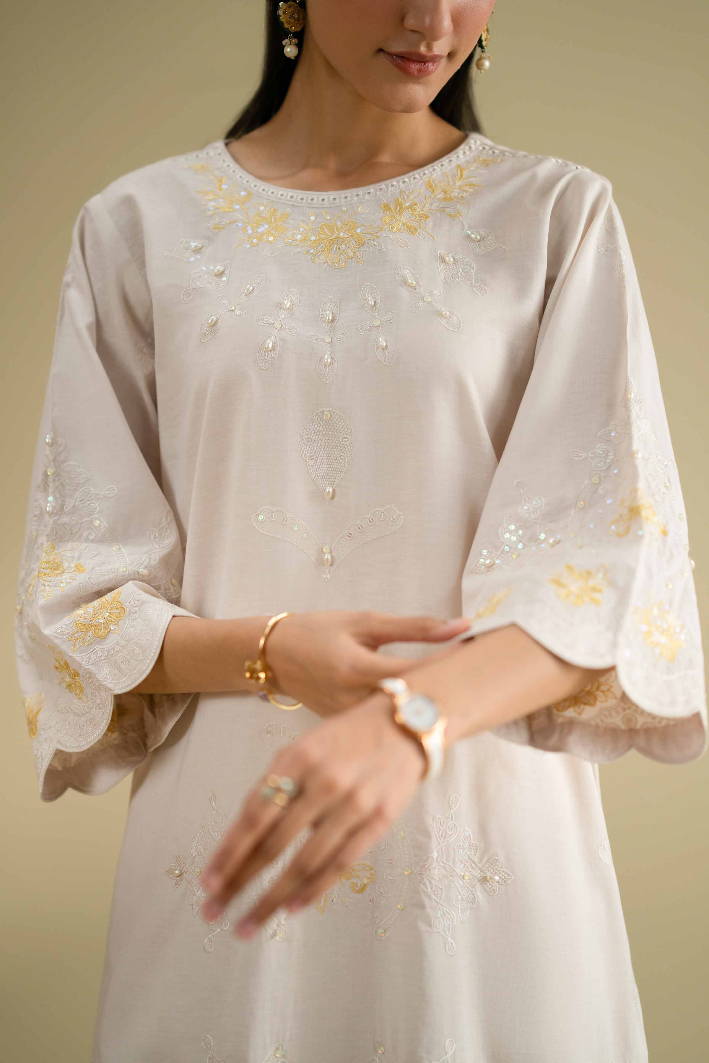 NishatUK - Grey Embroidered Cambric 2-piece ready to wear Dress