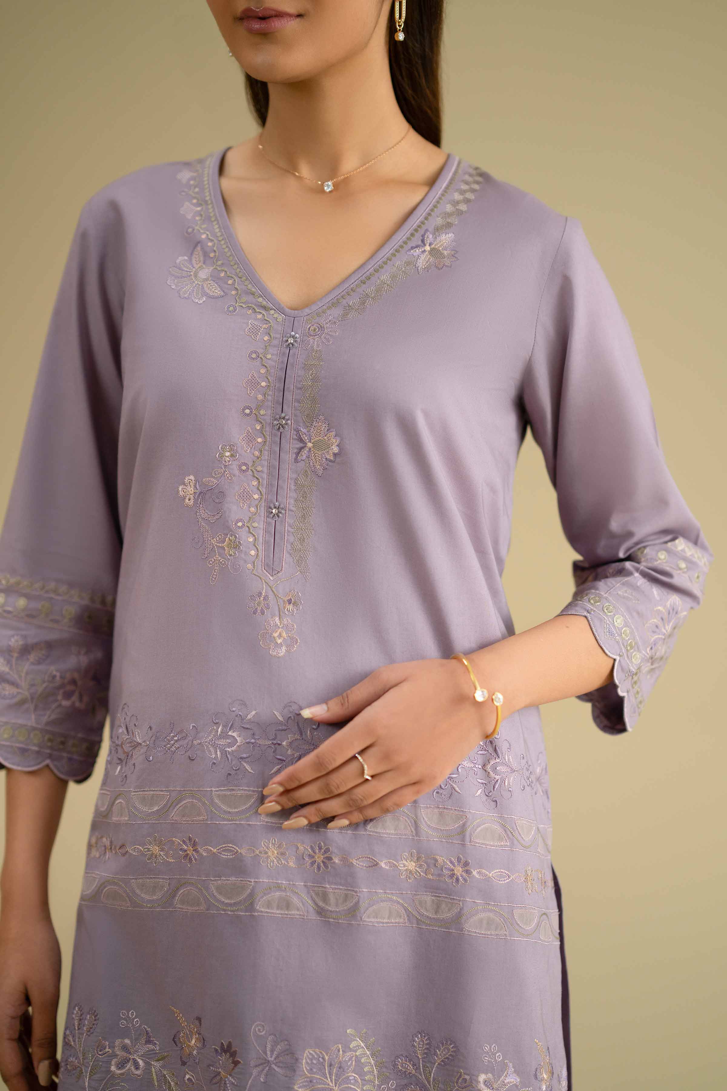 NishatUK - Purple Embroidered Cambric 2-piece ready to wear Dress