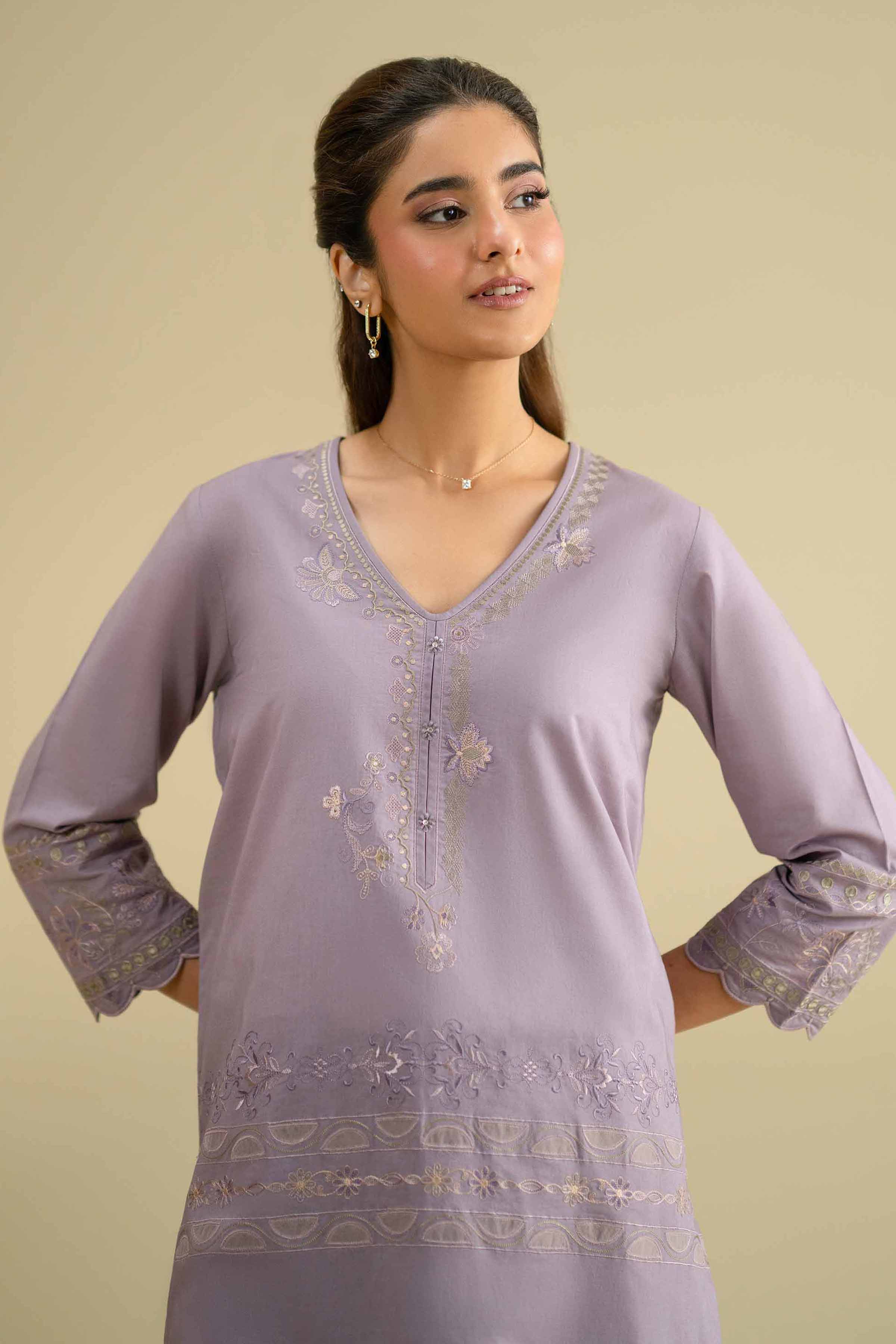 NishatUK - Purple Embroidered Cambric 2-piece ready to wear Dress