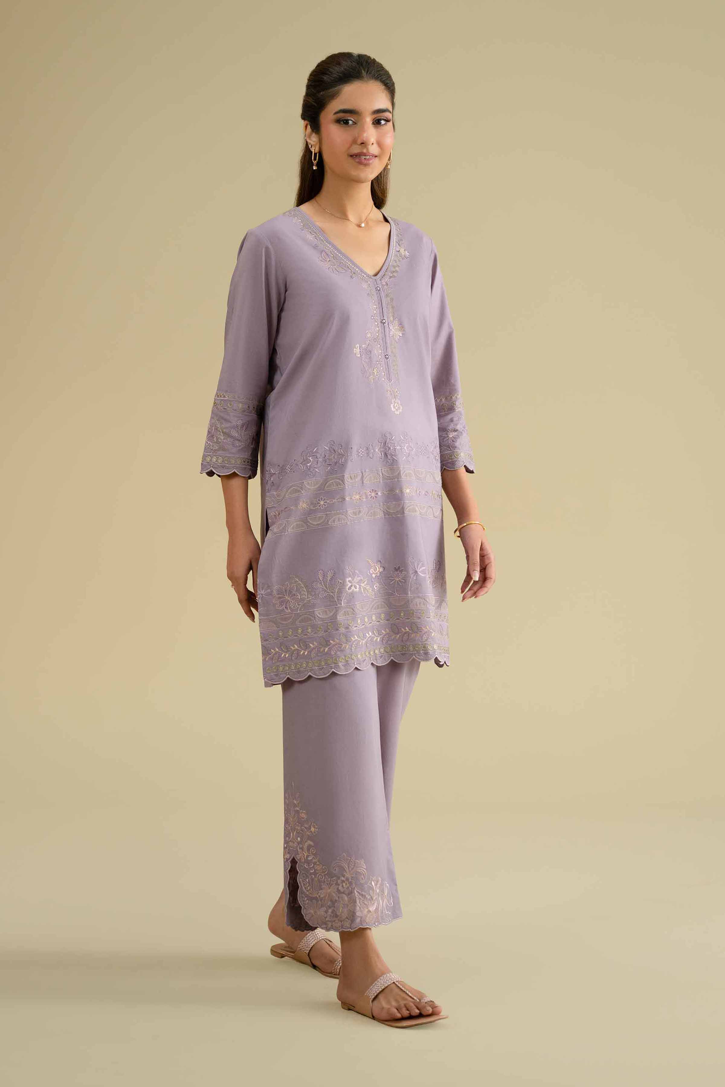 NishatUK - Purple Embroidered Cambric 2-piece ready to wear Dress