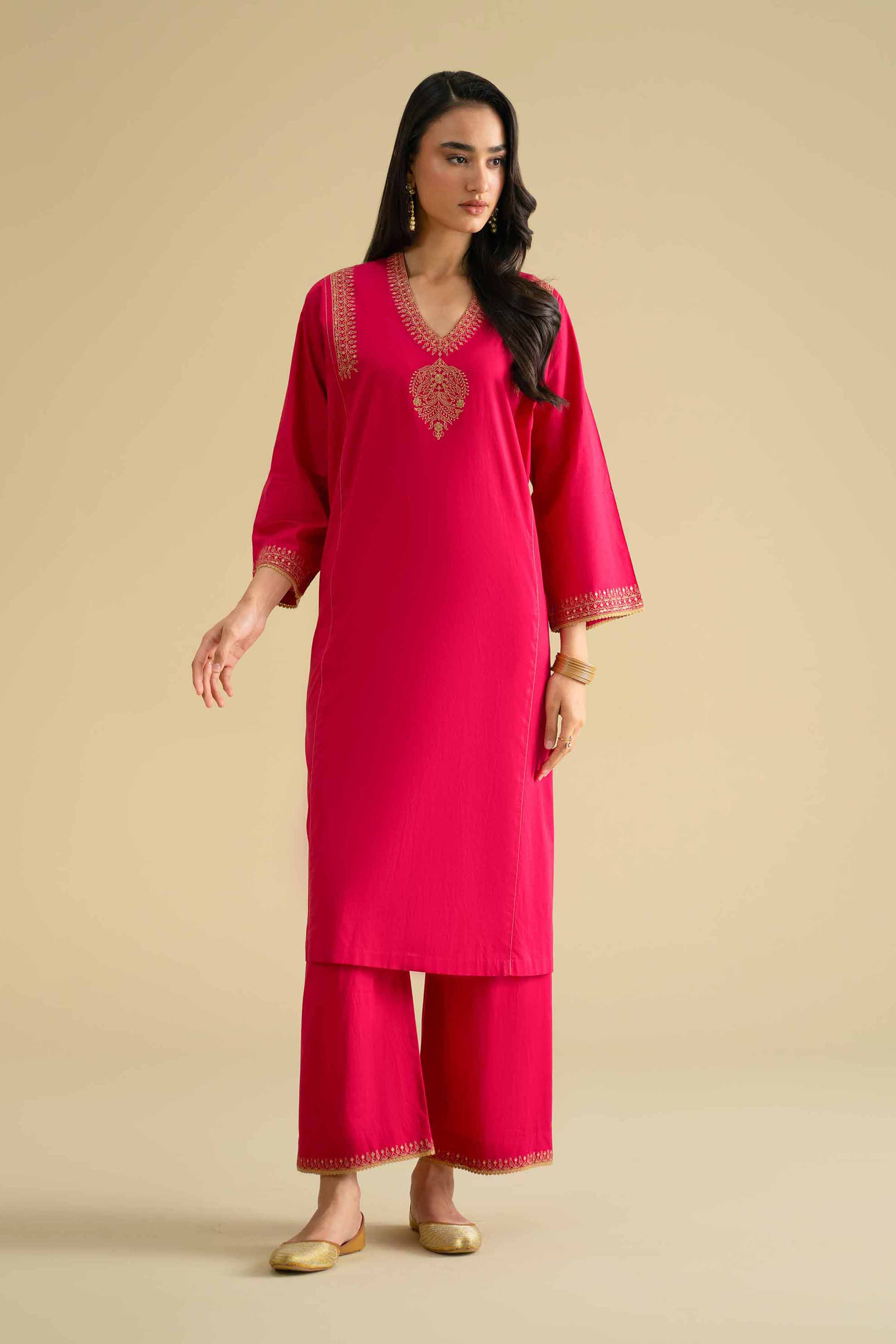 NishatUK - Pink Embroidered Cambric 2-piece ready to wear Dress
