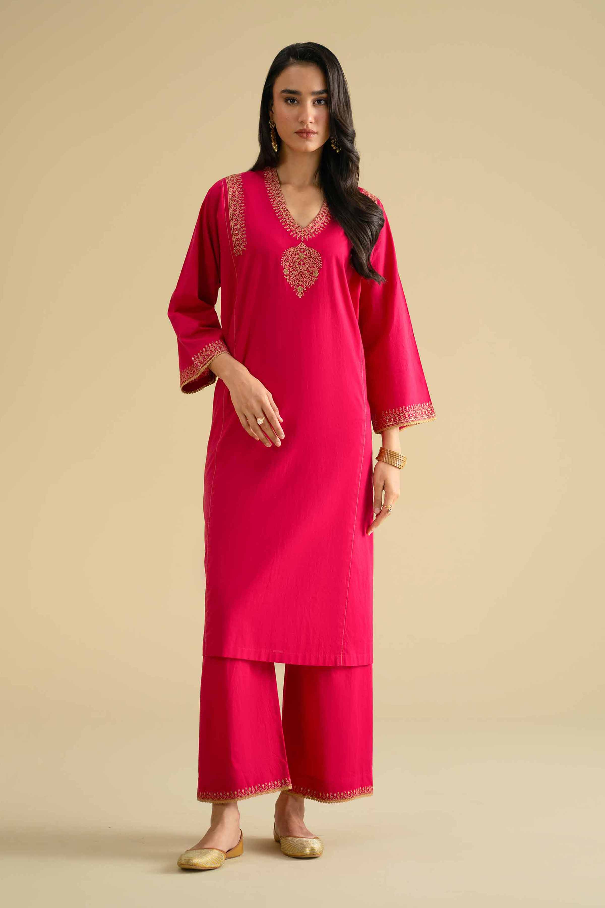 NishatUK - Pink Embroidered Cambric 2-piece ready to wear Dress