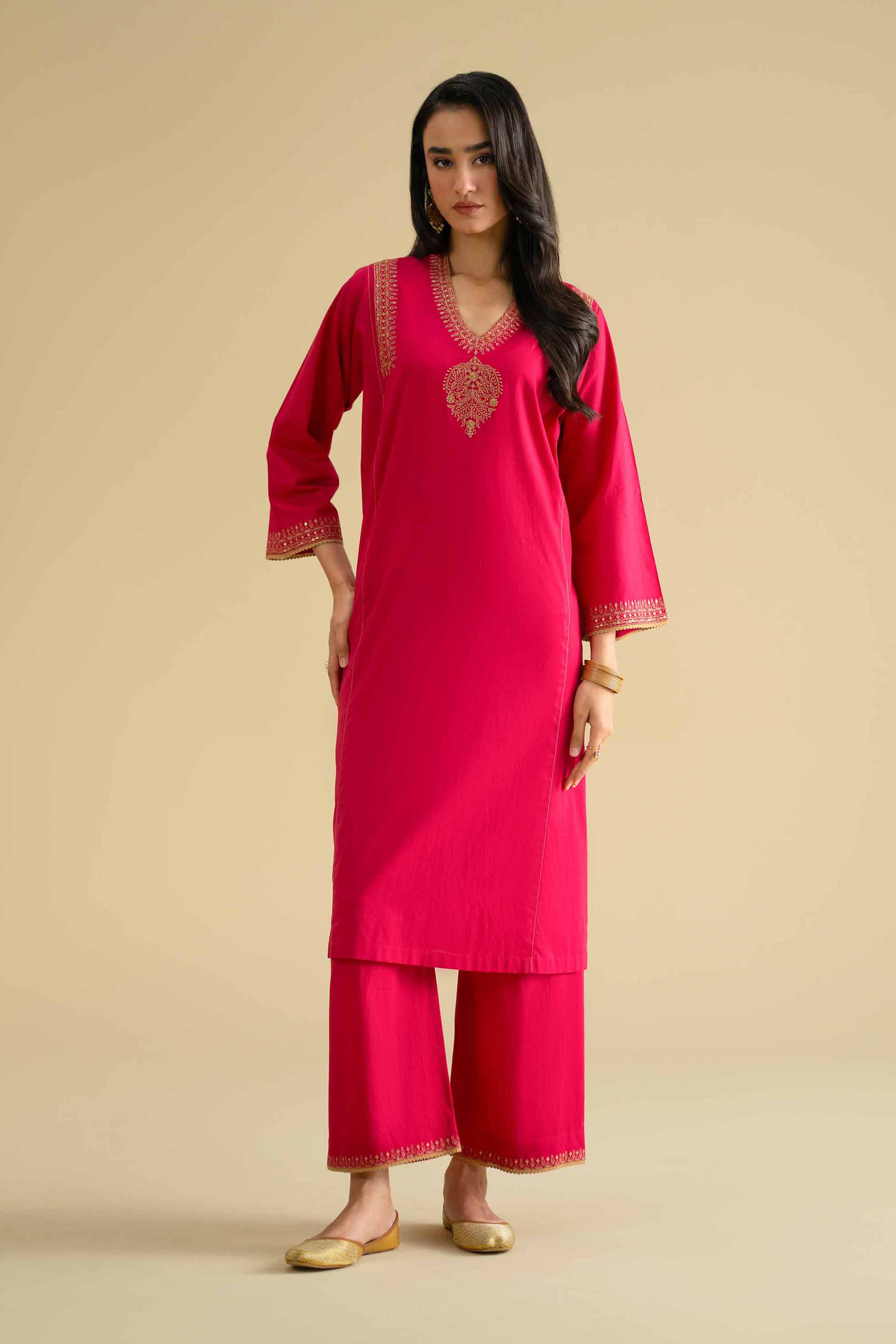 NishatUK - Pink Embroidered Cambric 2-piece ready to wear Dress