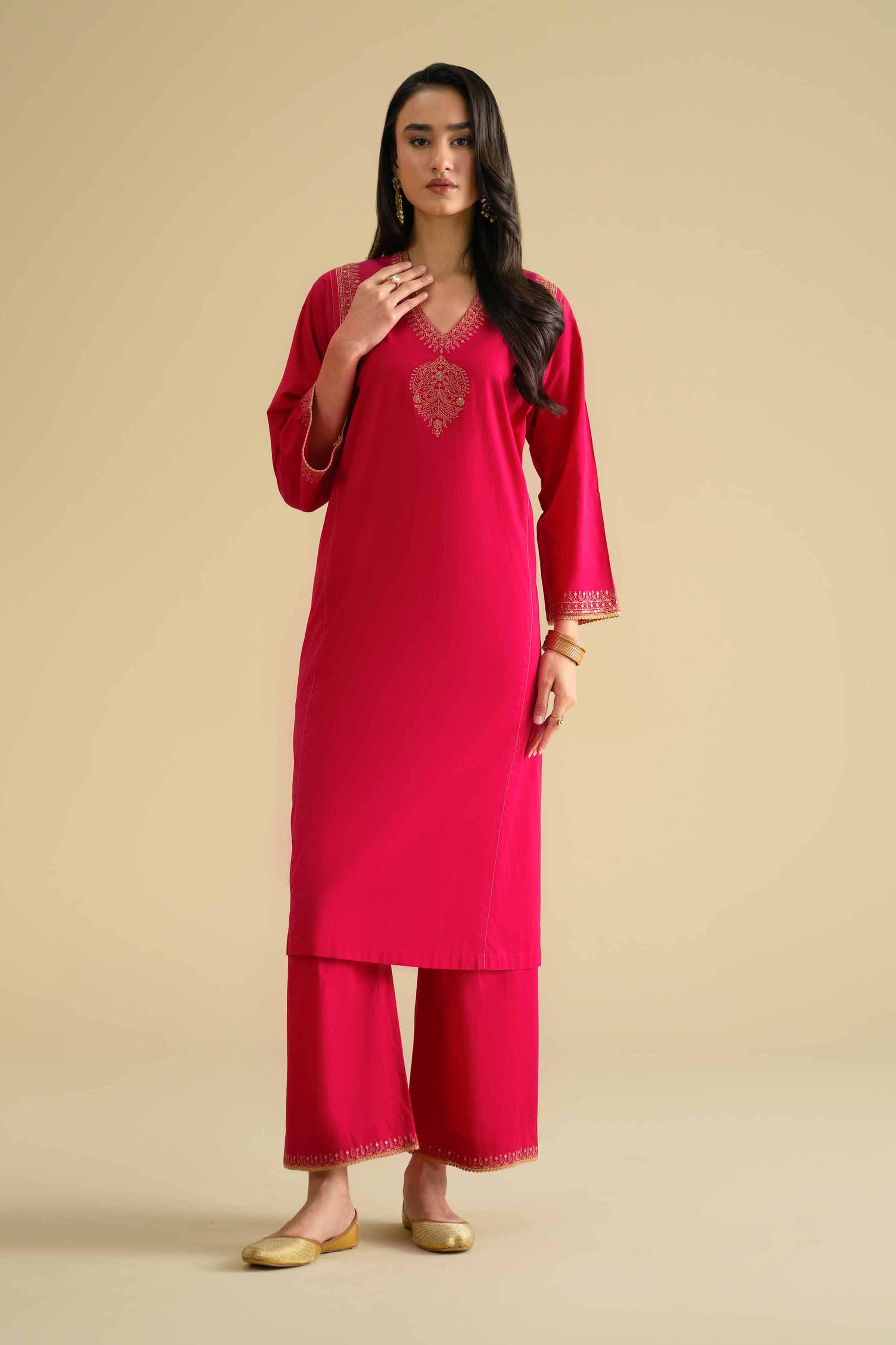 NishatUK - Pink Embroidered Cambric 2-piece ready to wear Dress