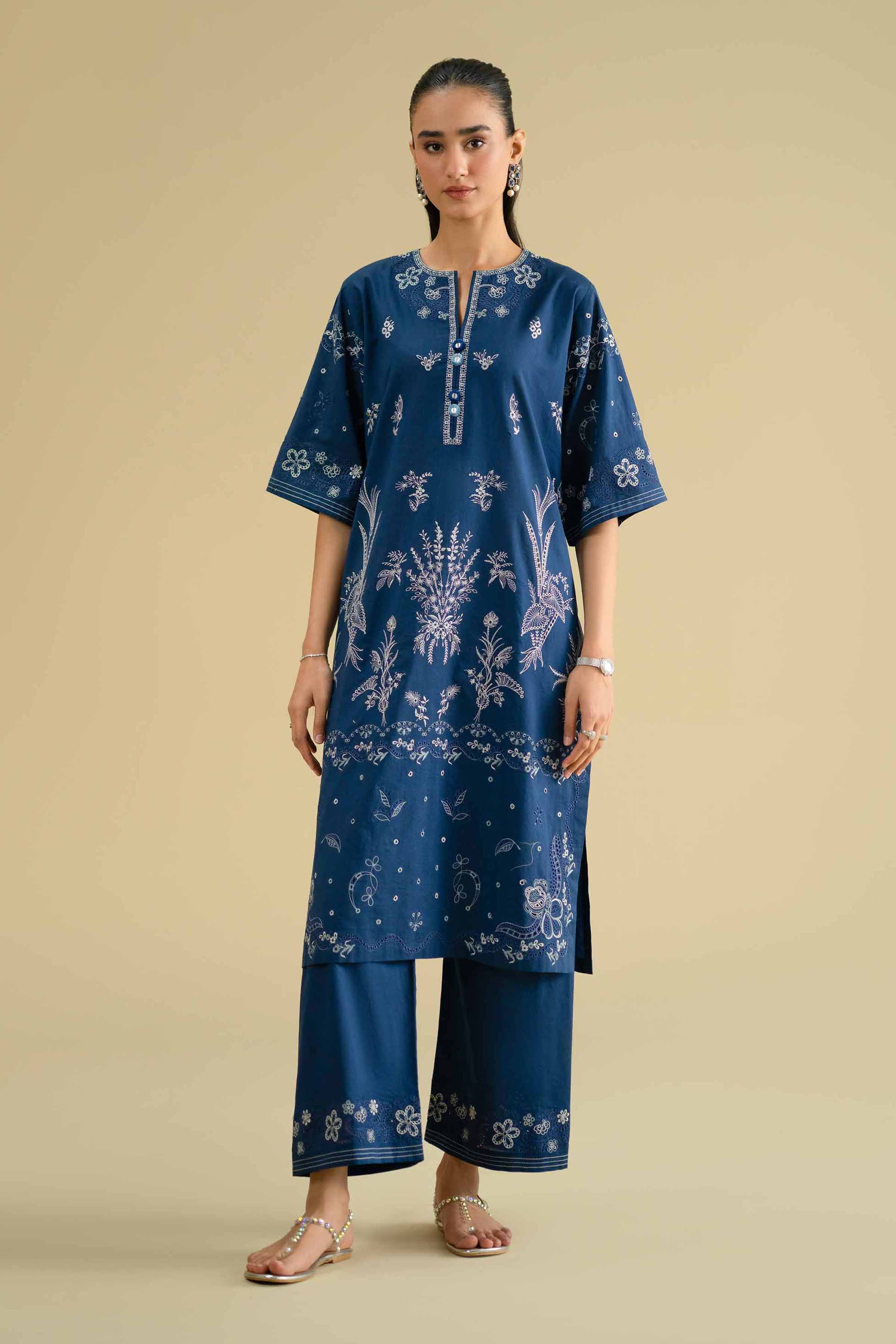 NishatUK - Blue Embroidered Cambric 2-piece ready to wear Dress