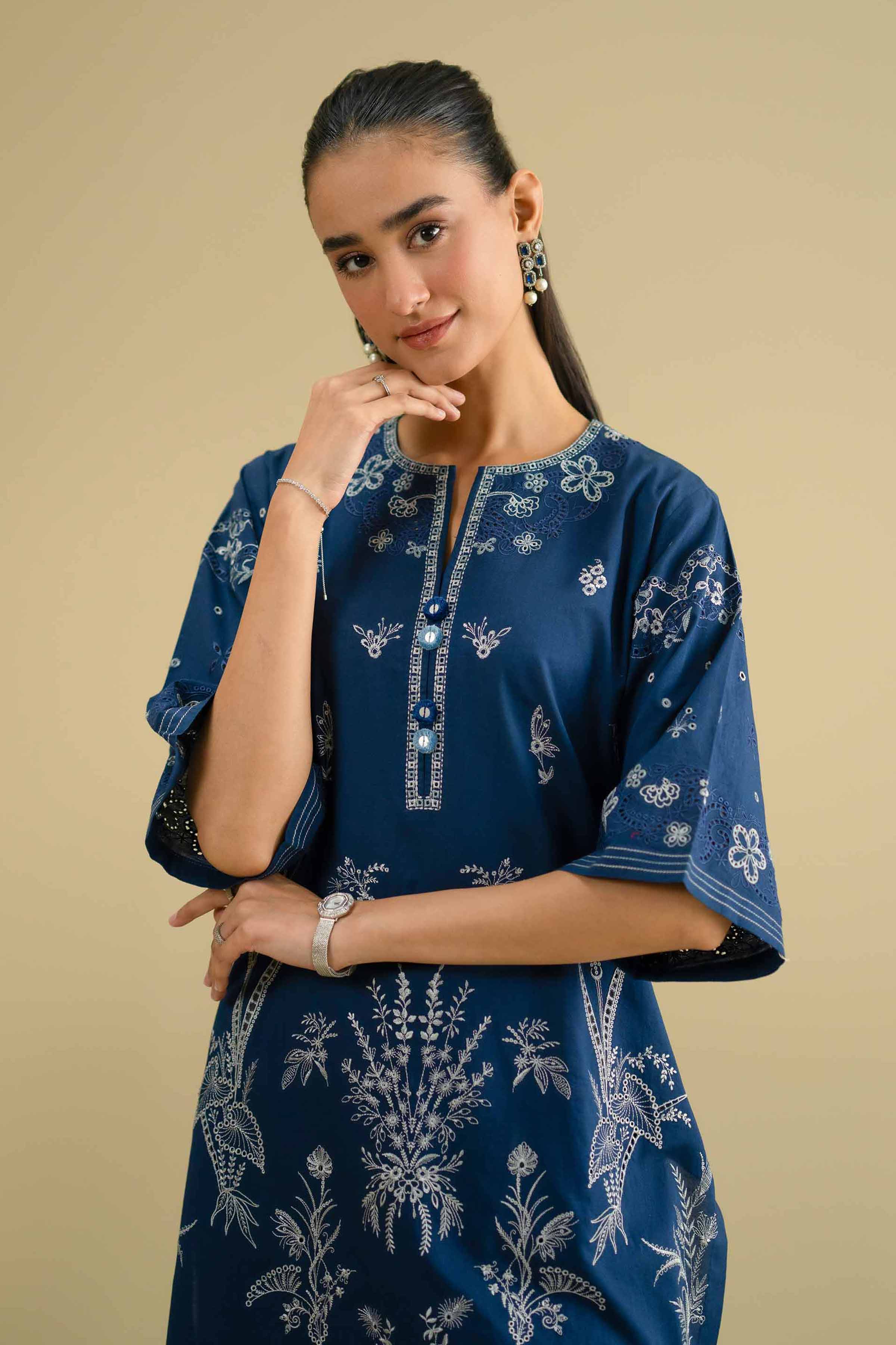 NishatUK - Blue Embroidered Cambric 2-piece ready to wear Dress