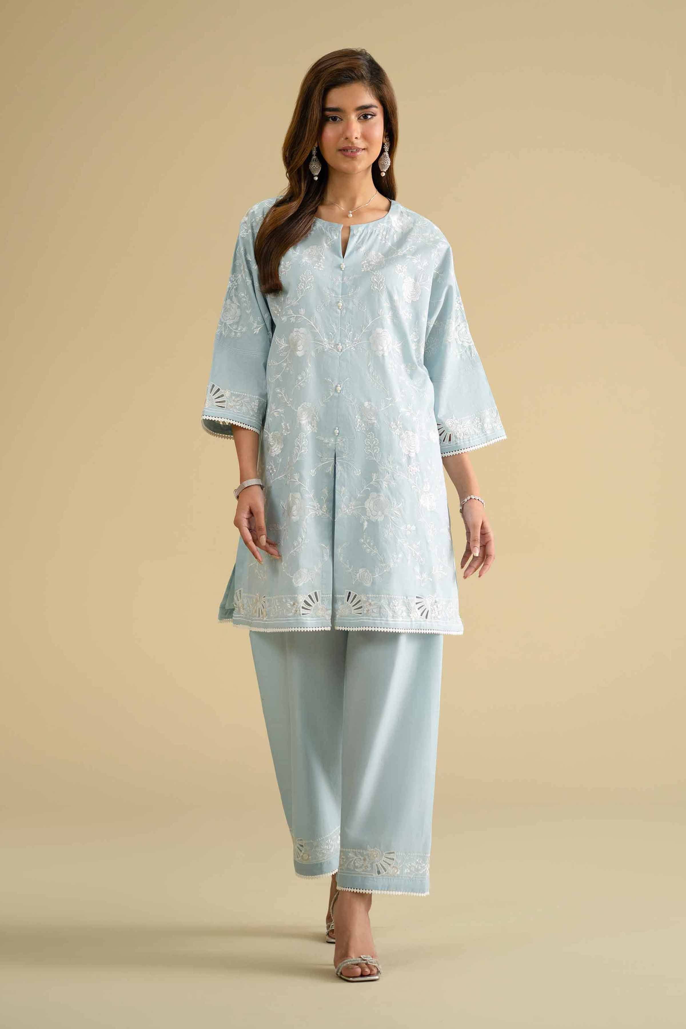 NishatUK - Blue Embroidered Cambric 2-piece ready to wear Dress