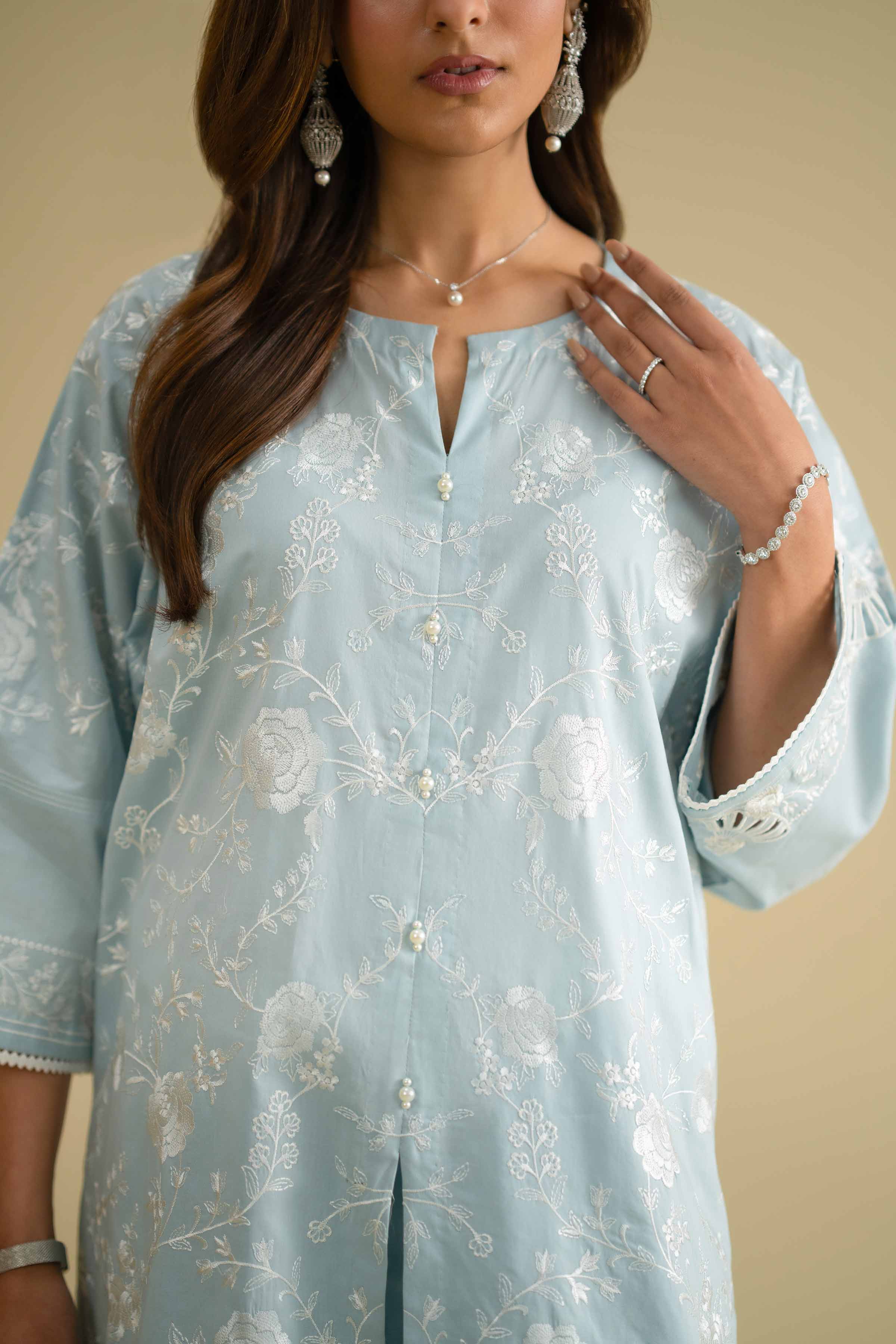 NishatUK - Blue Embroidered Cambric 2-piece ready to wear Dress