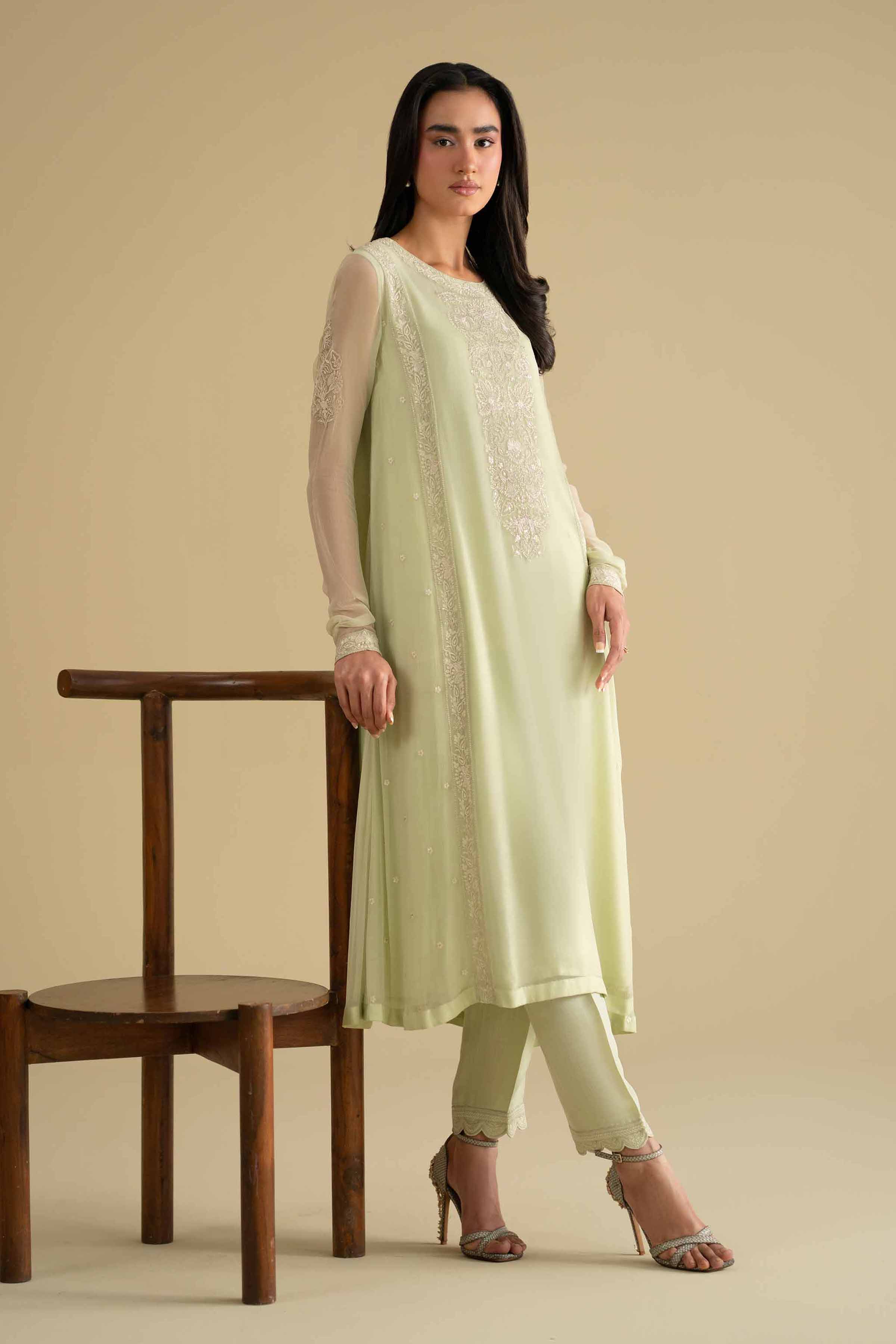 NishatUK - Green Embroidered Chiffon 2-piece ready to wear luxury Dress