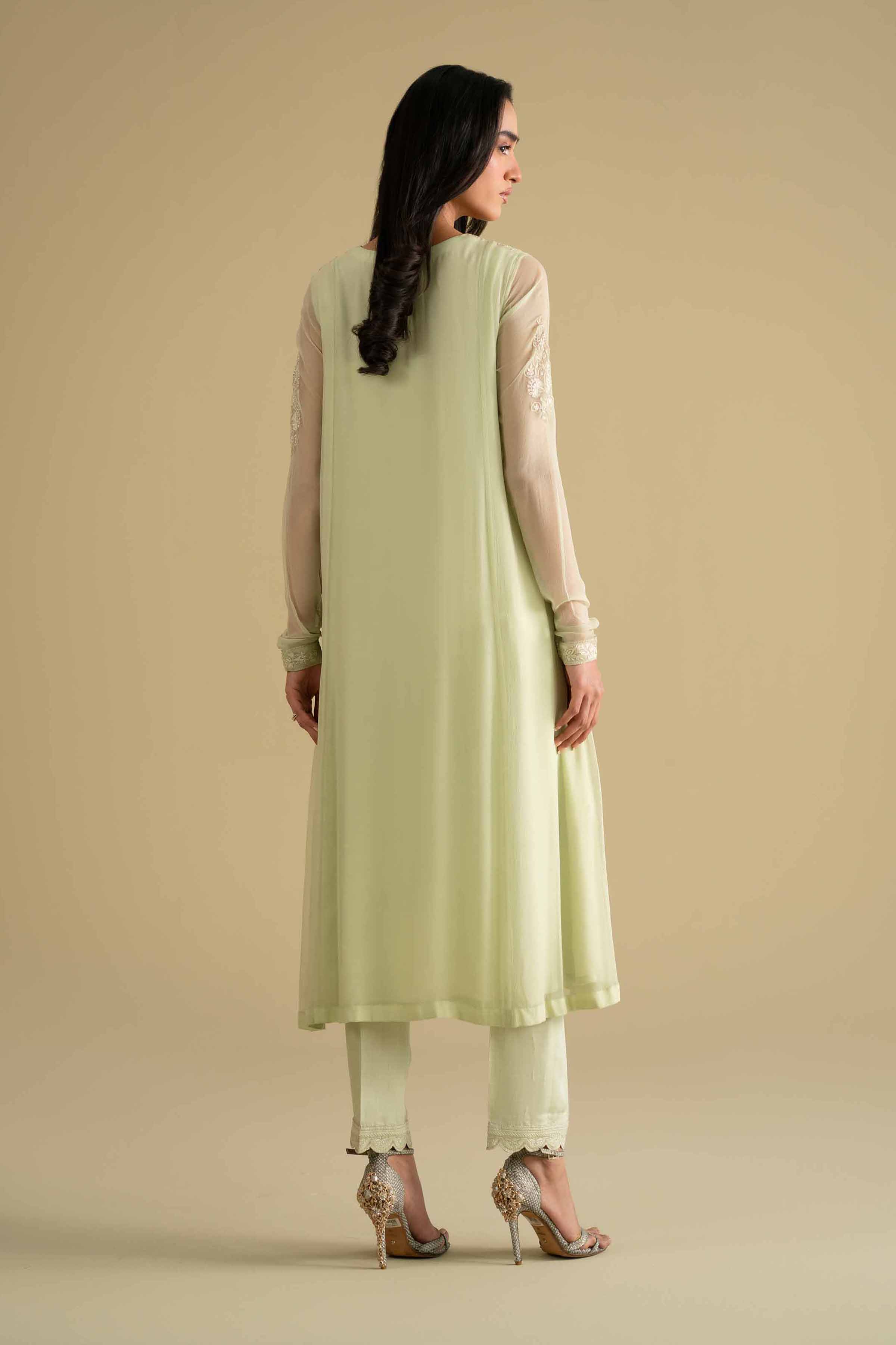 NishatUK - Green Embroidered Chiffon 2-piece ready to wear luxury Dress