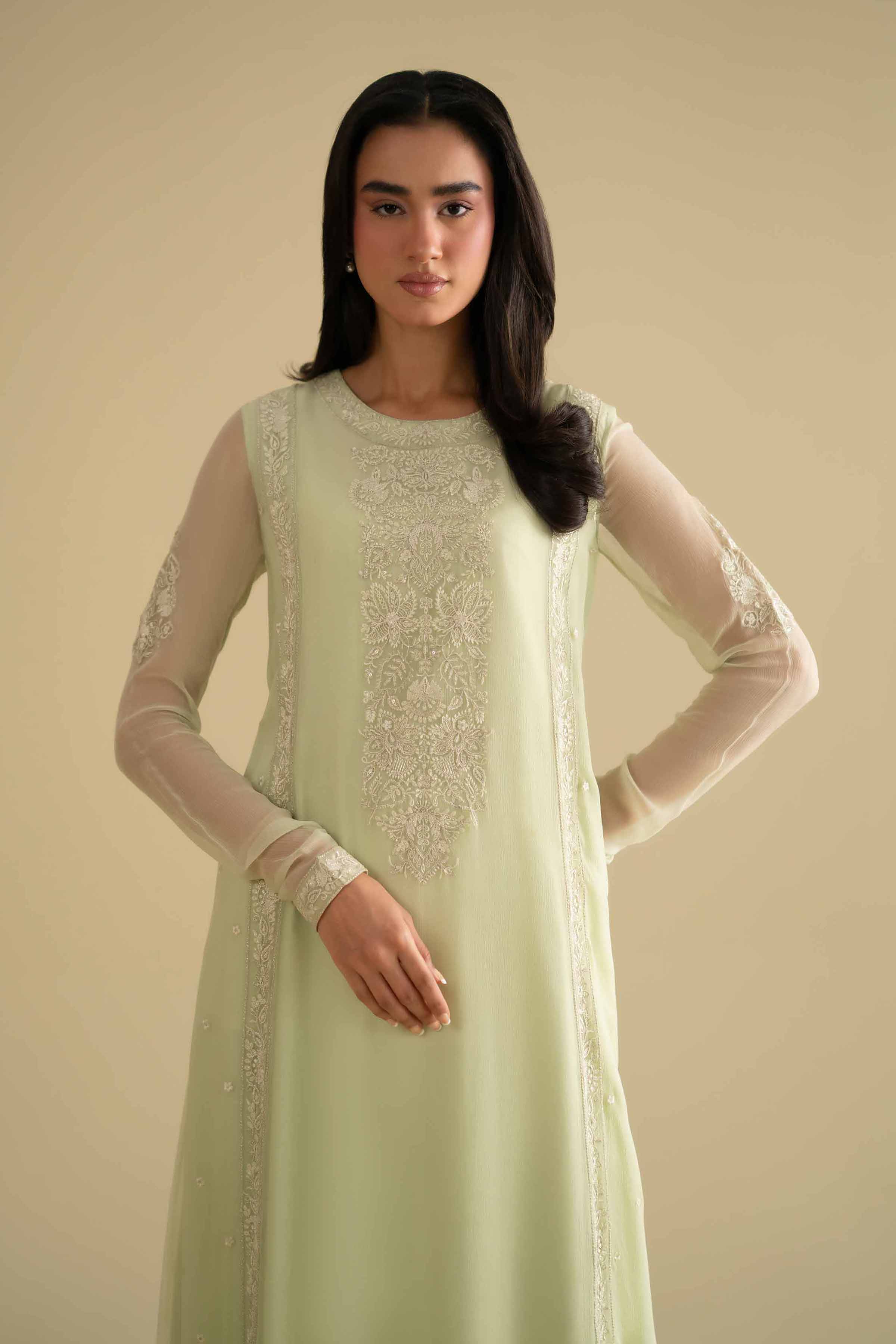 NishatUK - Green Embroidered Chiffon 2-piece ready to wear luxury Dress