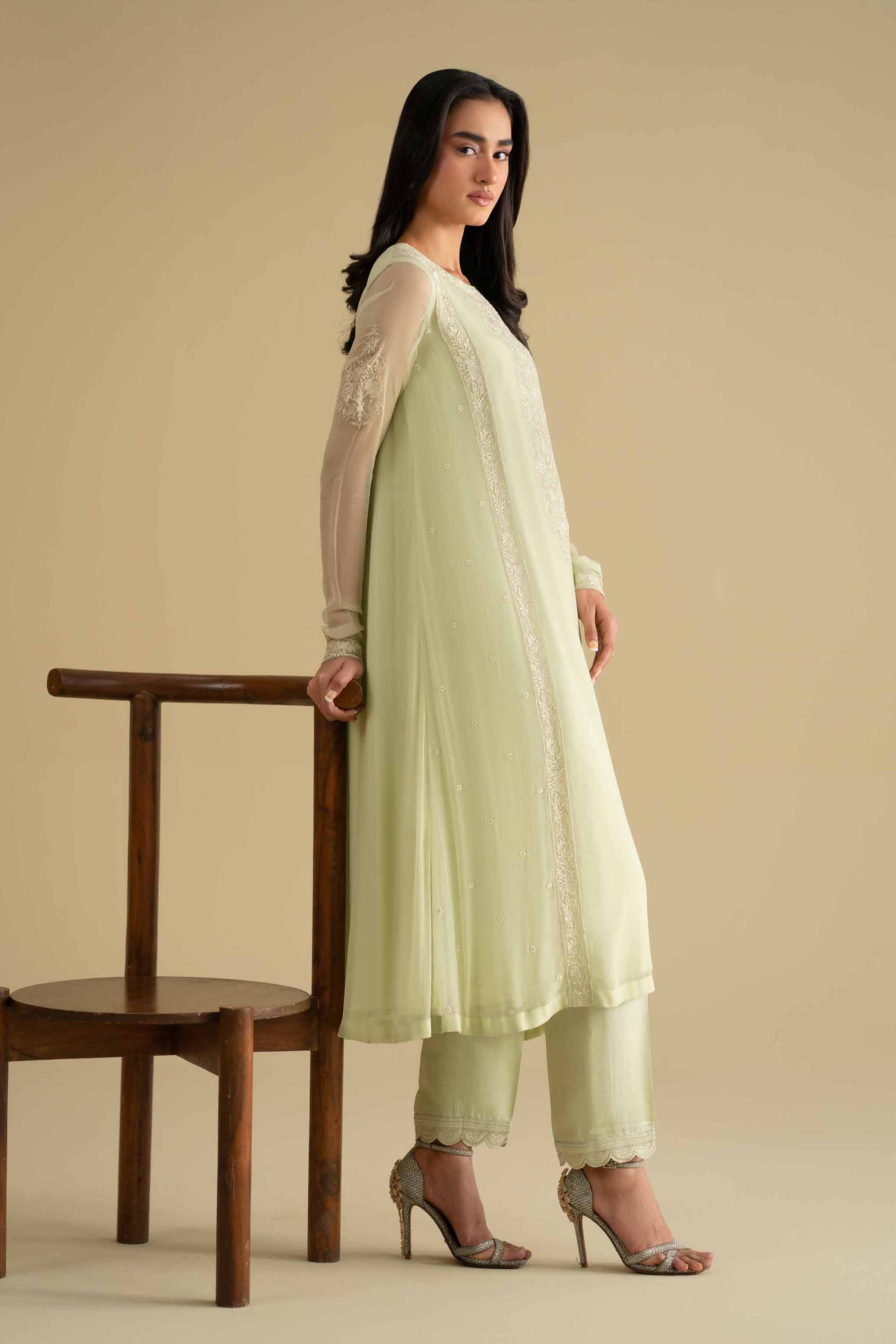 NishatUK - Green Embroidered Chiffon 2-piece ready to wear luxury Dress